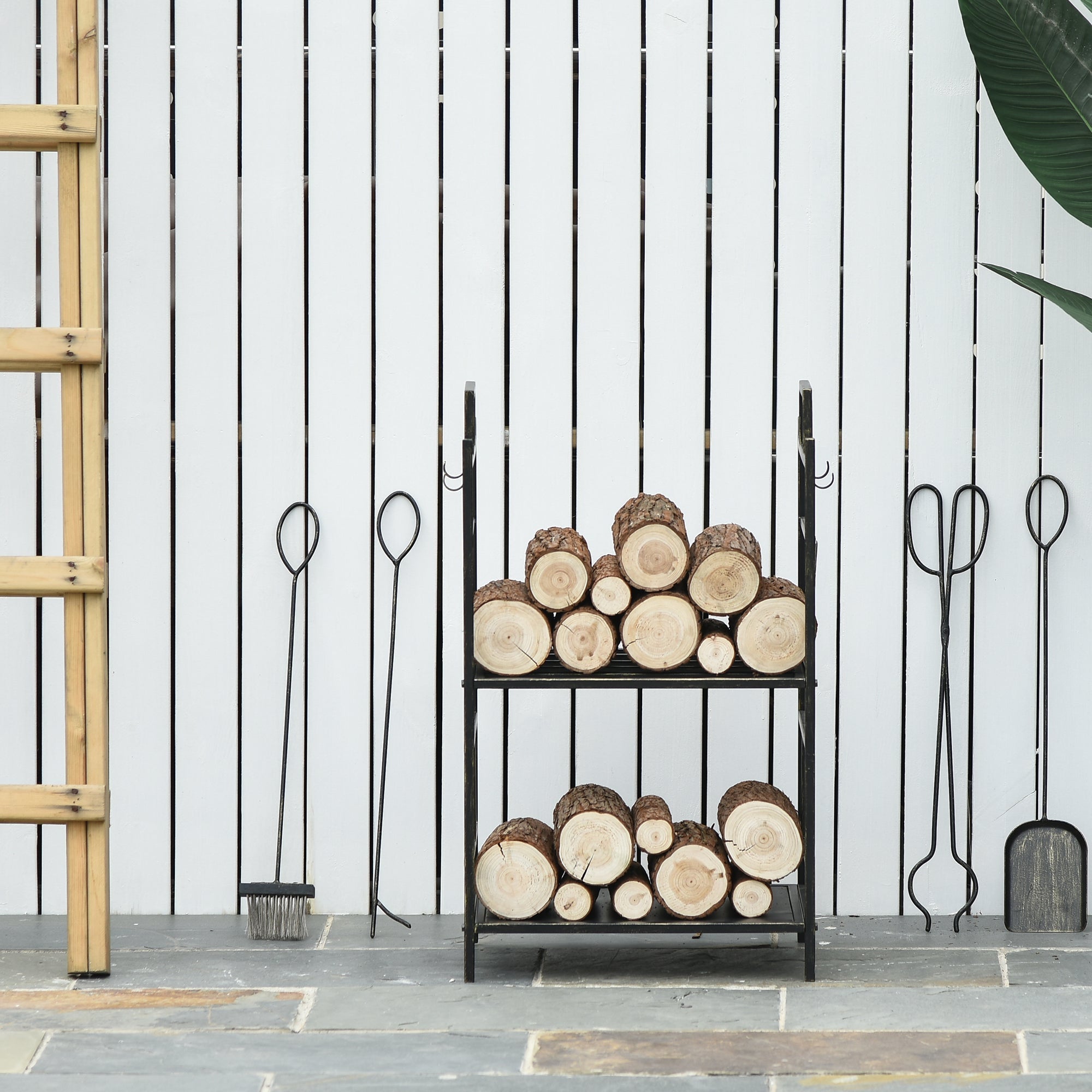 Firewood Stand, Fireplace Tools Storage, Iron Gold