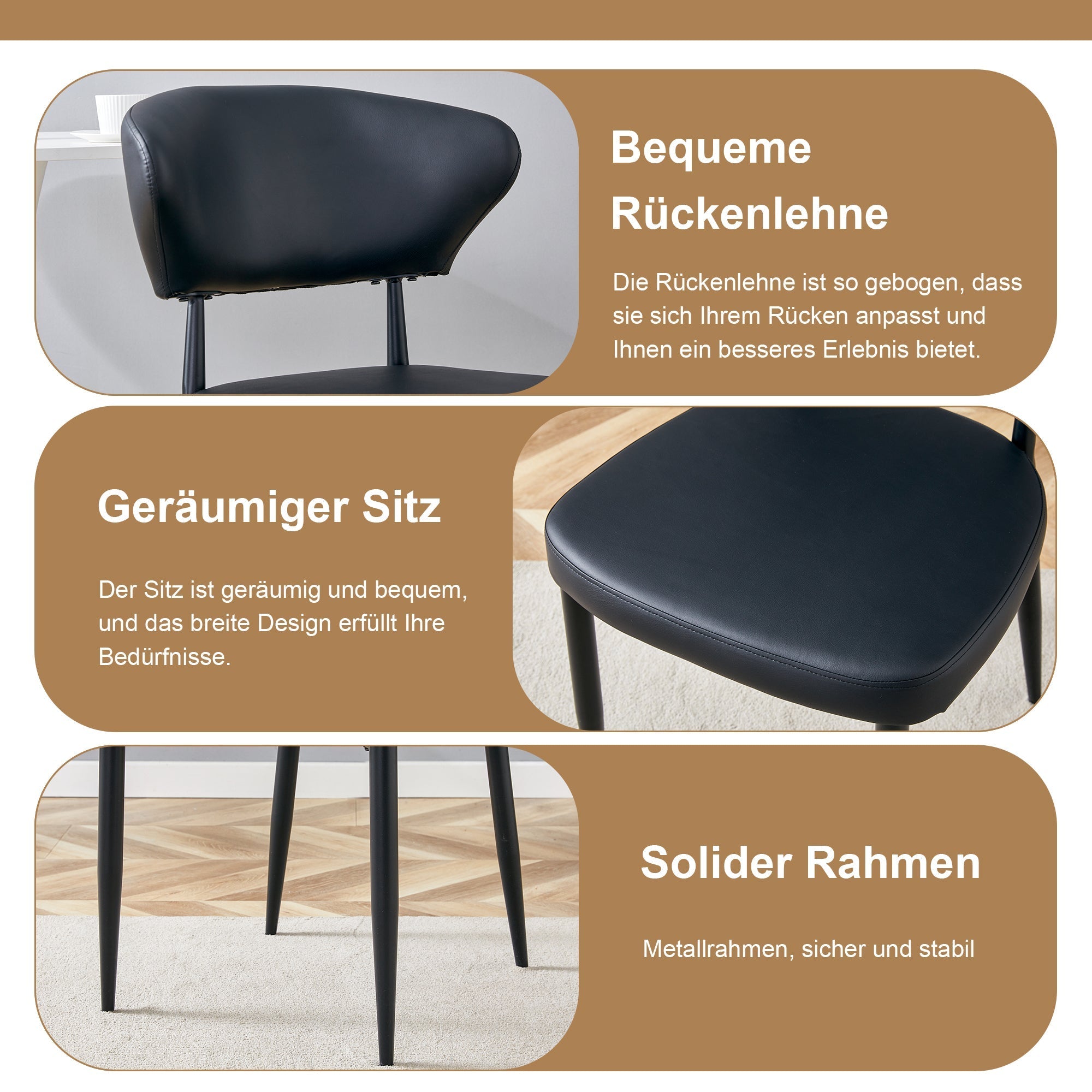 Round Table Set Modern Minimalist 100cm with 2 PU Armchairs - Wood Look/Black