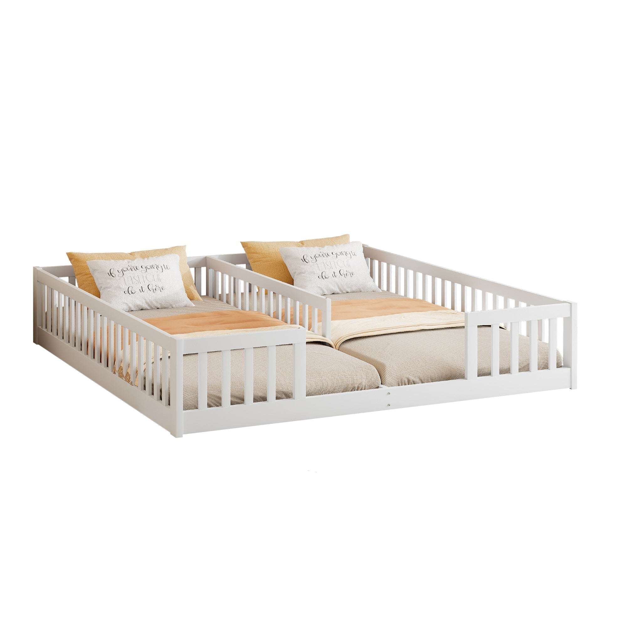 Panel Bed 90x200cm with Railing Minimalist Pine Wood - White