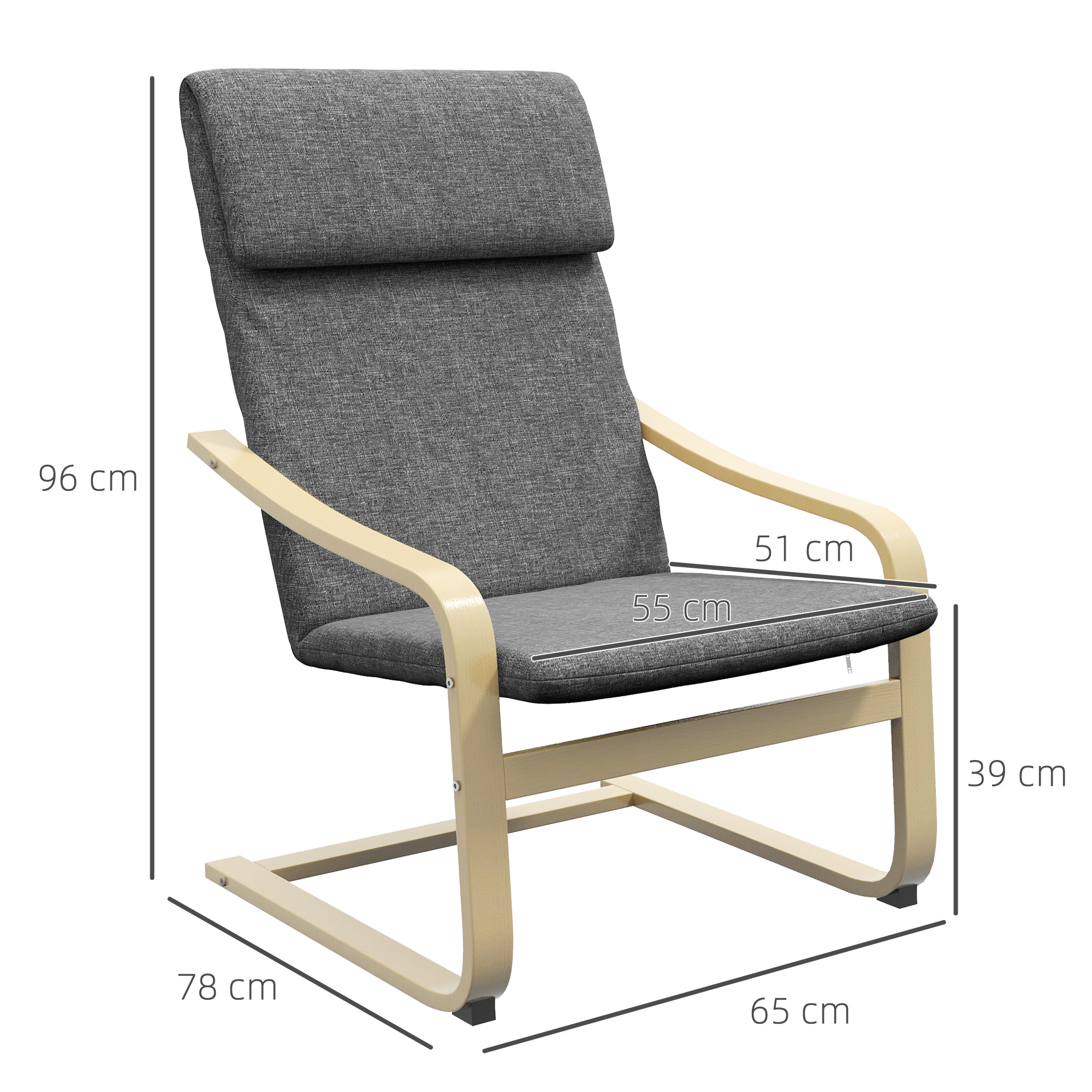 Recliner Chair, Rocking Dining with Headrest, Dark Grey Linen Look