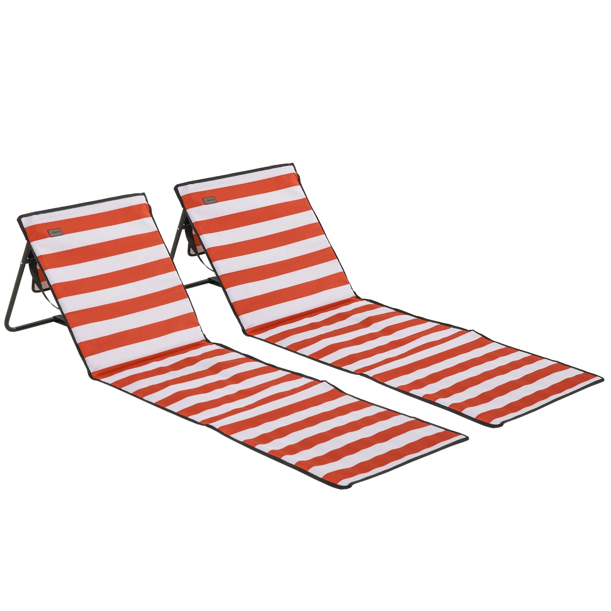 Beach Mats, Set of 2 Foldable Adjustable Sun Loungers with Carrying Bag, Red
