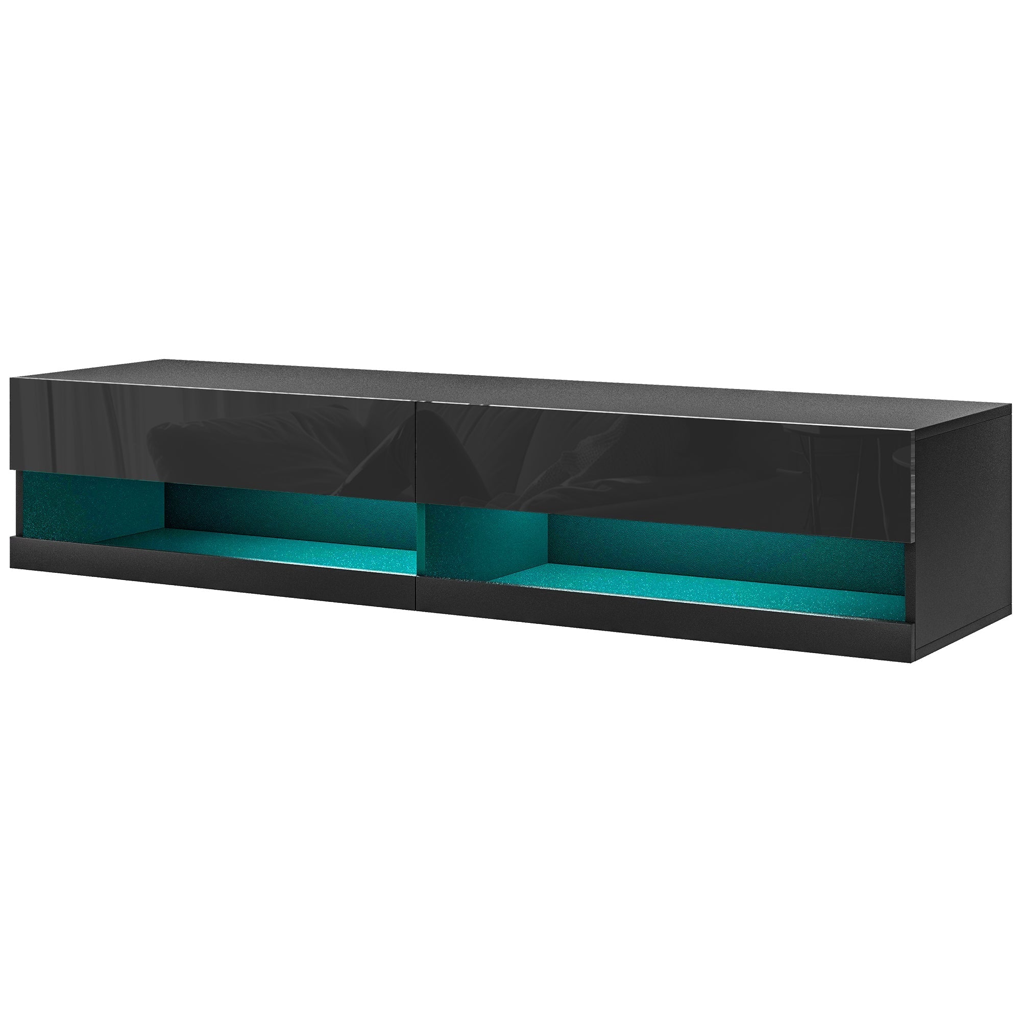 Floating TV Unit Wall Mounted Cabinet for TVs up to 65" with LED Lights, Black