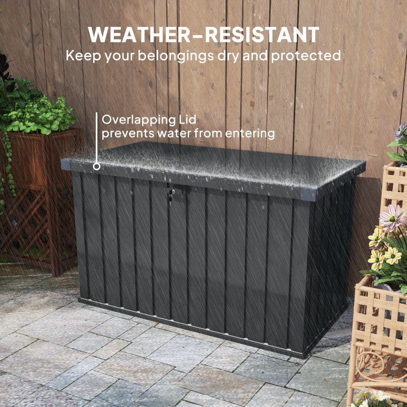 400L Garden Storage Box Lockable Galvanised Steel DARK GREY