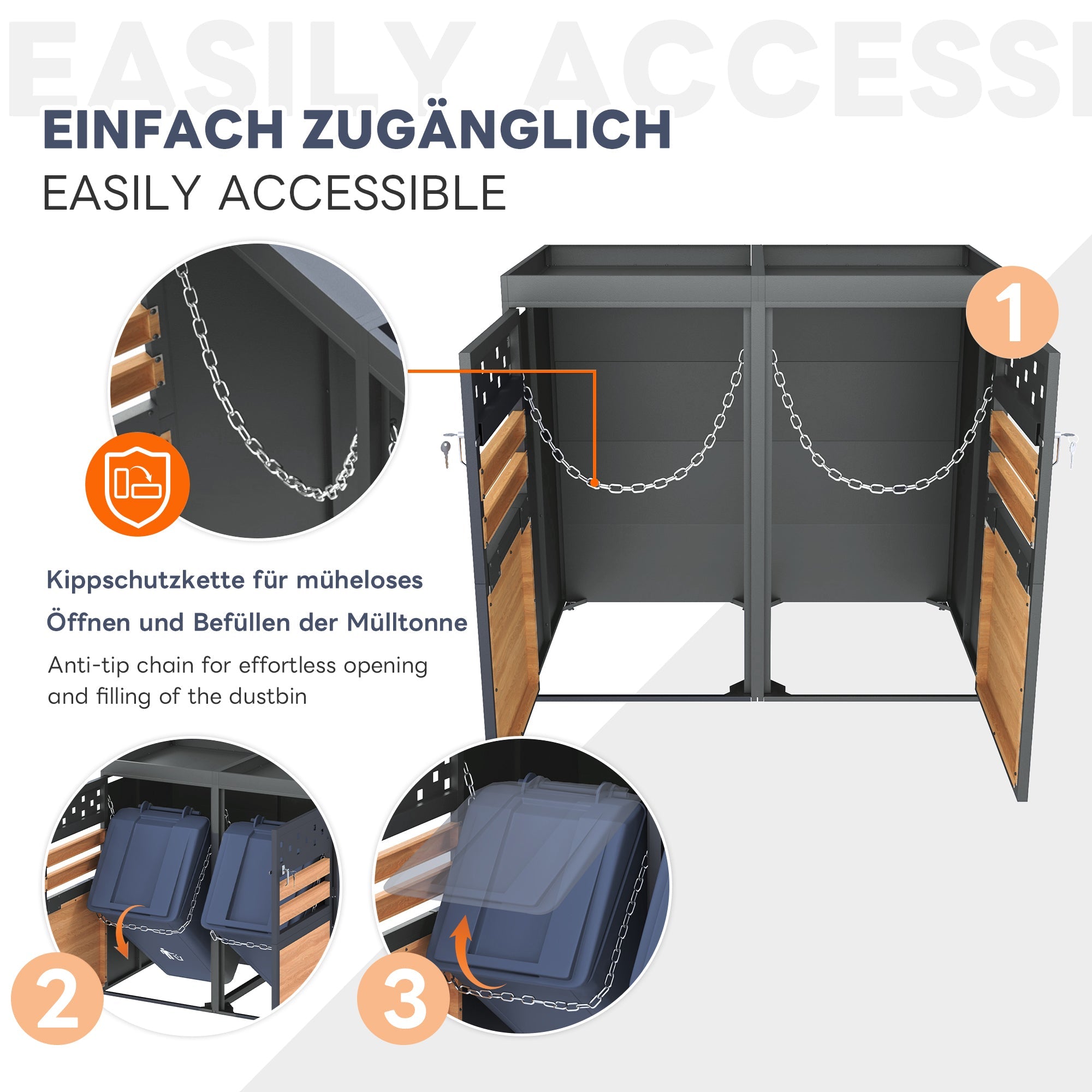 Garbage Can Storage Box for 2, with Planting Roof, 120-240 Liters, Anthracite Wood-Look