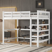 Loft Bed 140x200cm with Storage and Under-bed Desk - White