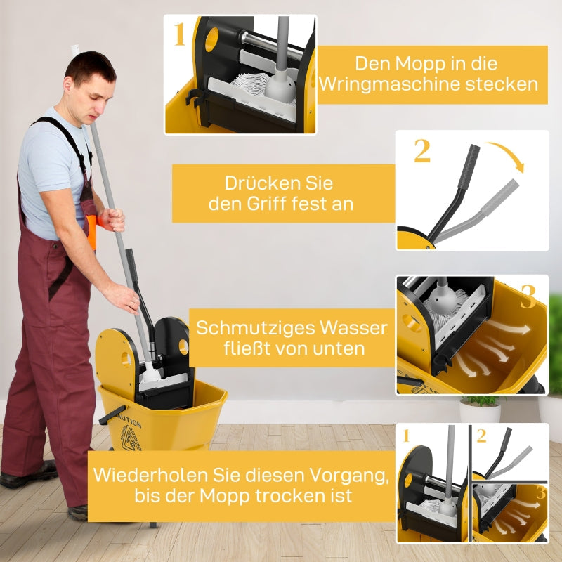 Cleaning Cart Mop Bucket with Press, 26 Liter, Yellow