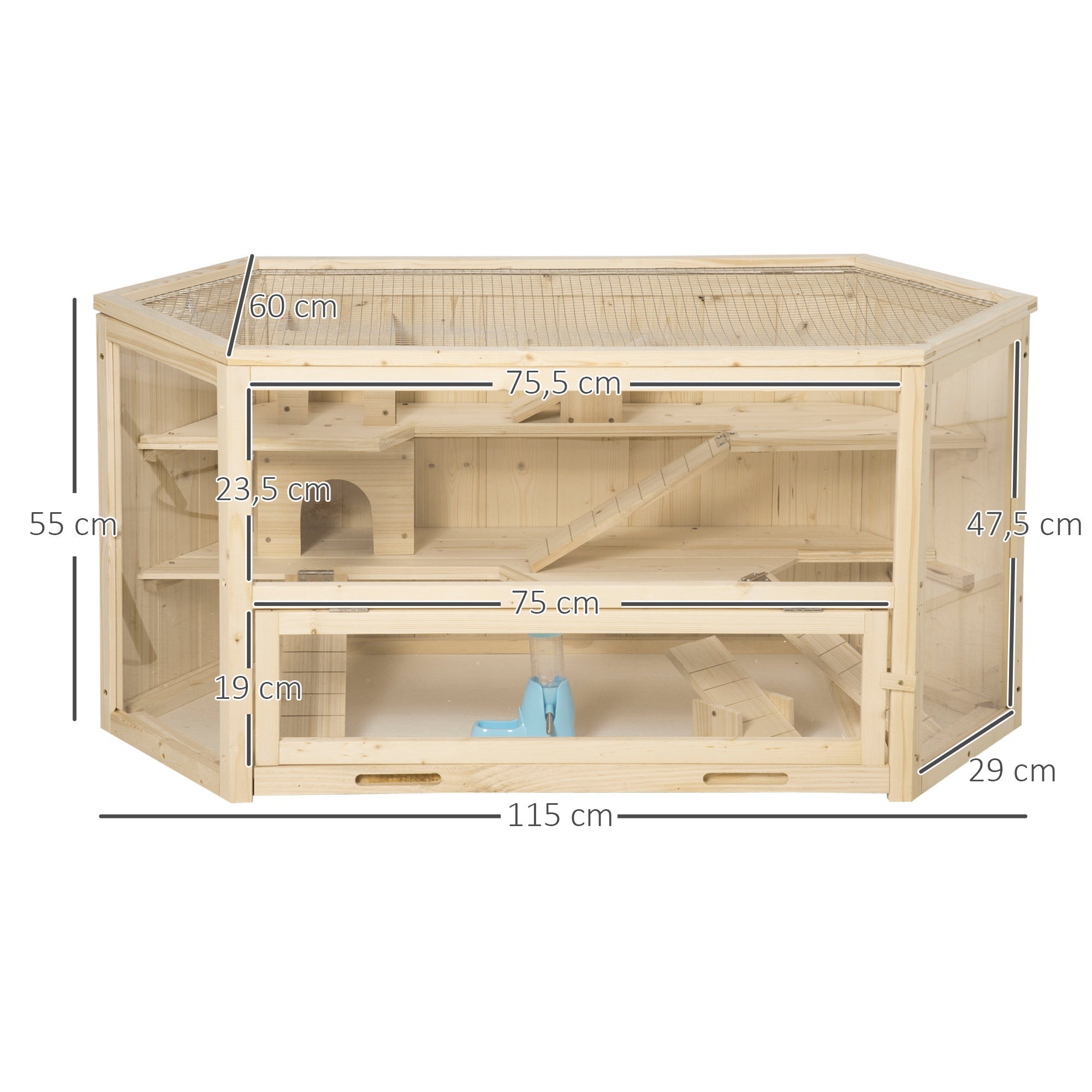Small Animal Cage, Hamster Rodent with Ramp Seesaw, Fir Wood