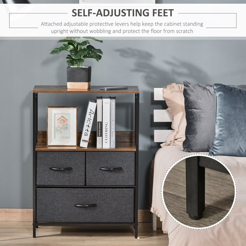 3 Drawer Storage Chest Unit with Shelves, Black Engineered Wood