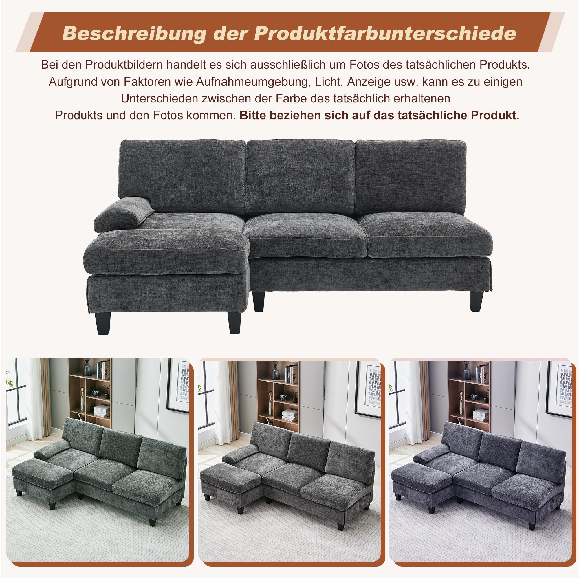 Upholstered L-Shaped Sleeper Sofa 3-Seater Corner 194x118x81cm - Grey