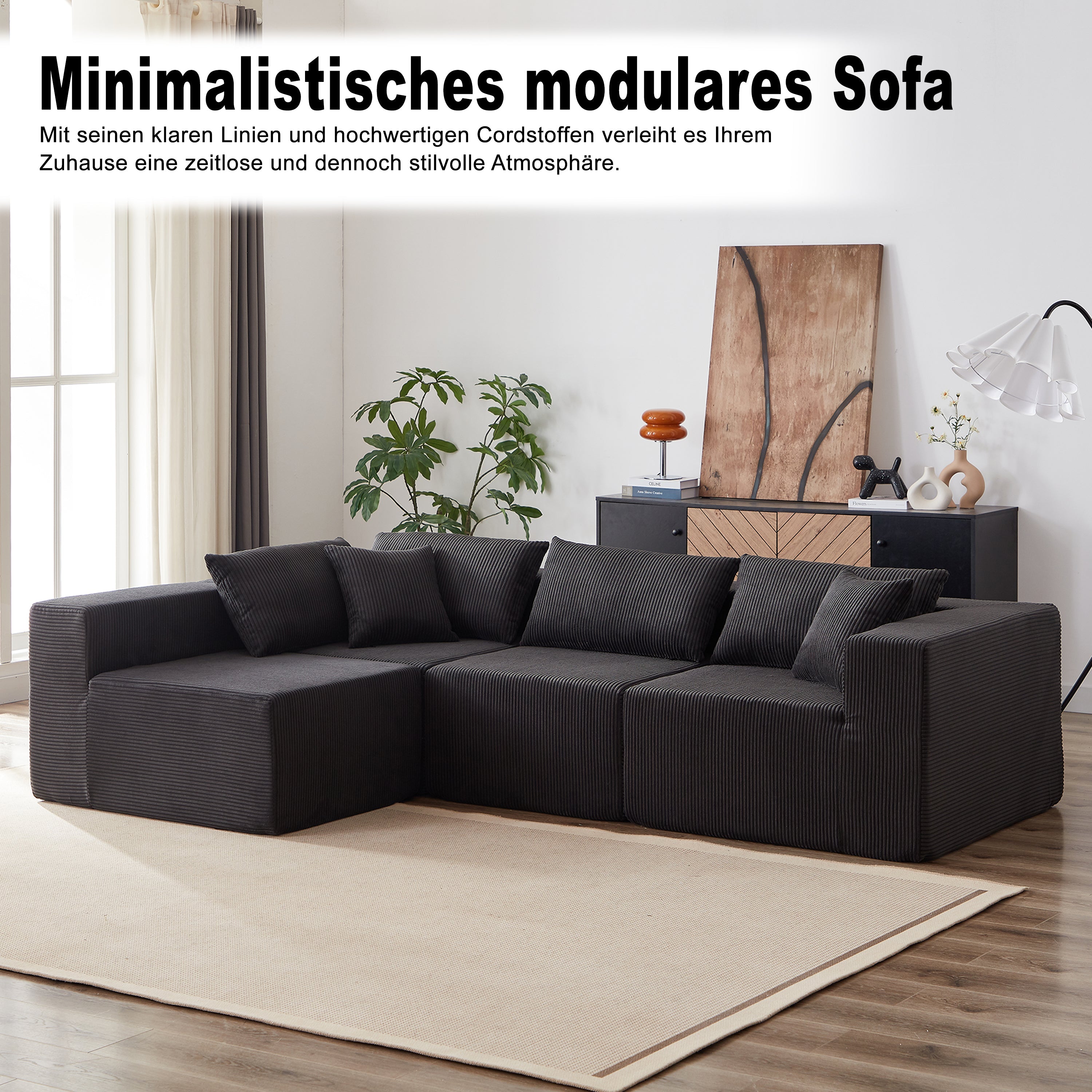 Modular L-Shaped Sectional Sofa 104-Inch 4-Piece Foam-Filled - Corduroy