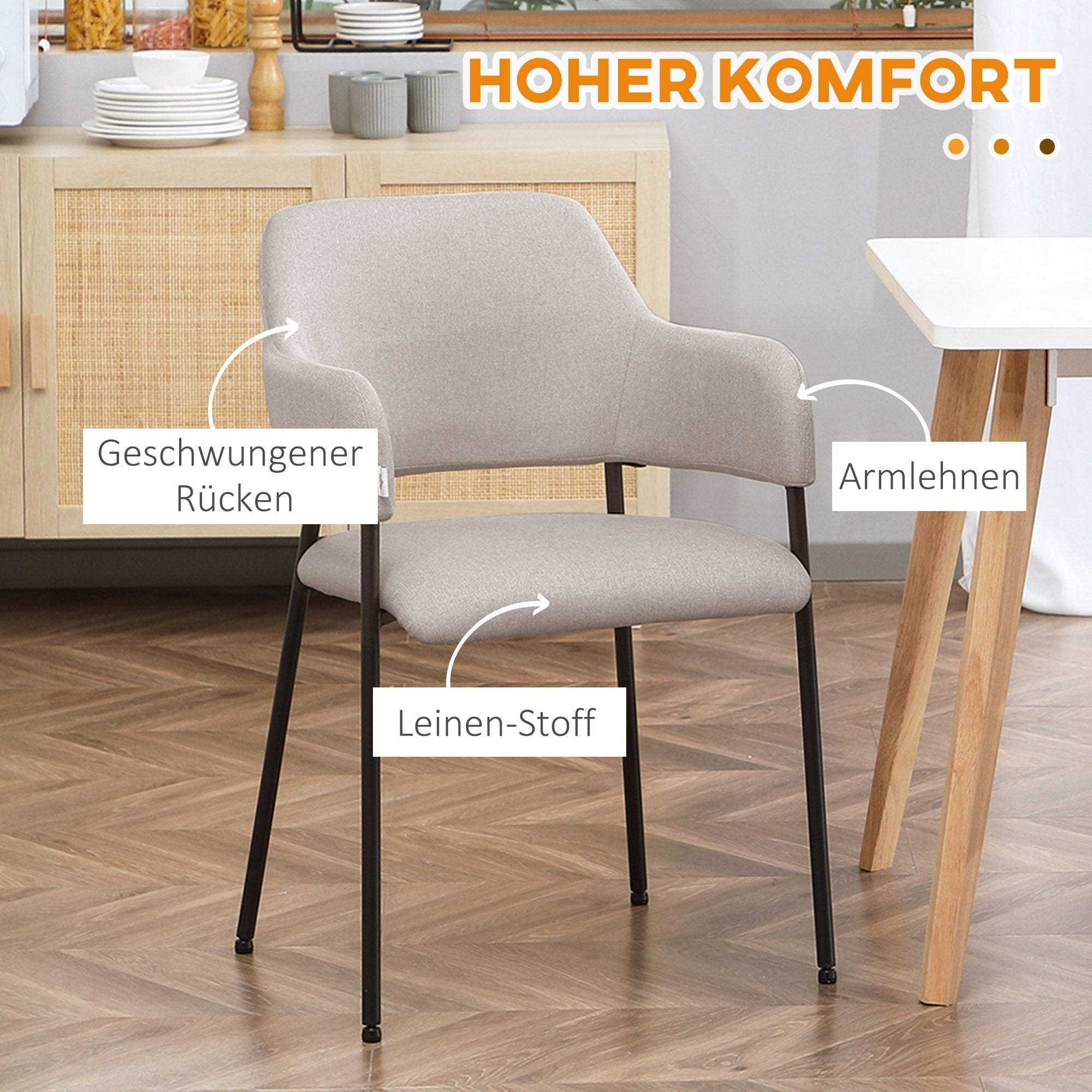 Esszimmerstühle 2er-Set, gepolstert, Stahlbeine, Beige