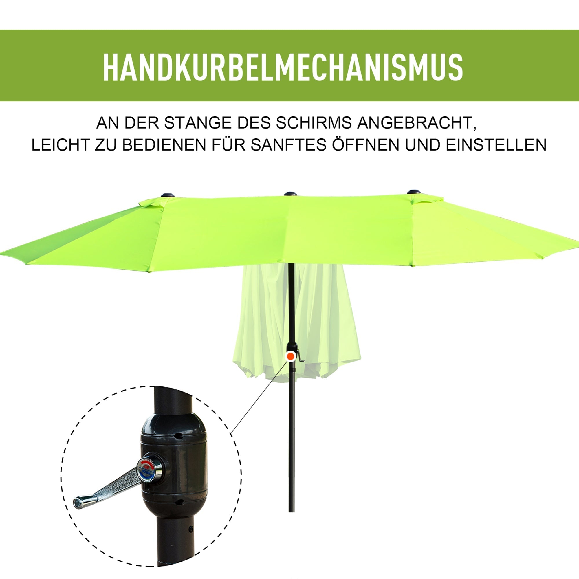 parasol garden umbrella 460 x 270cm oval with hand crank double, green