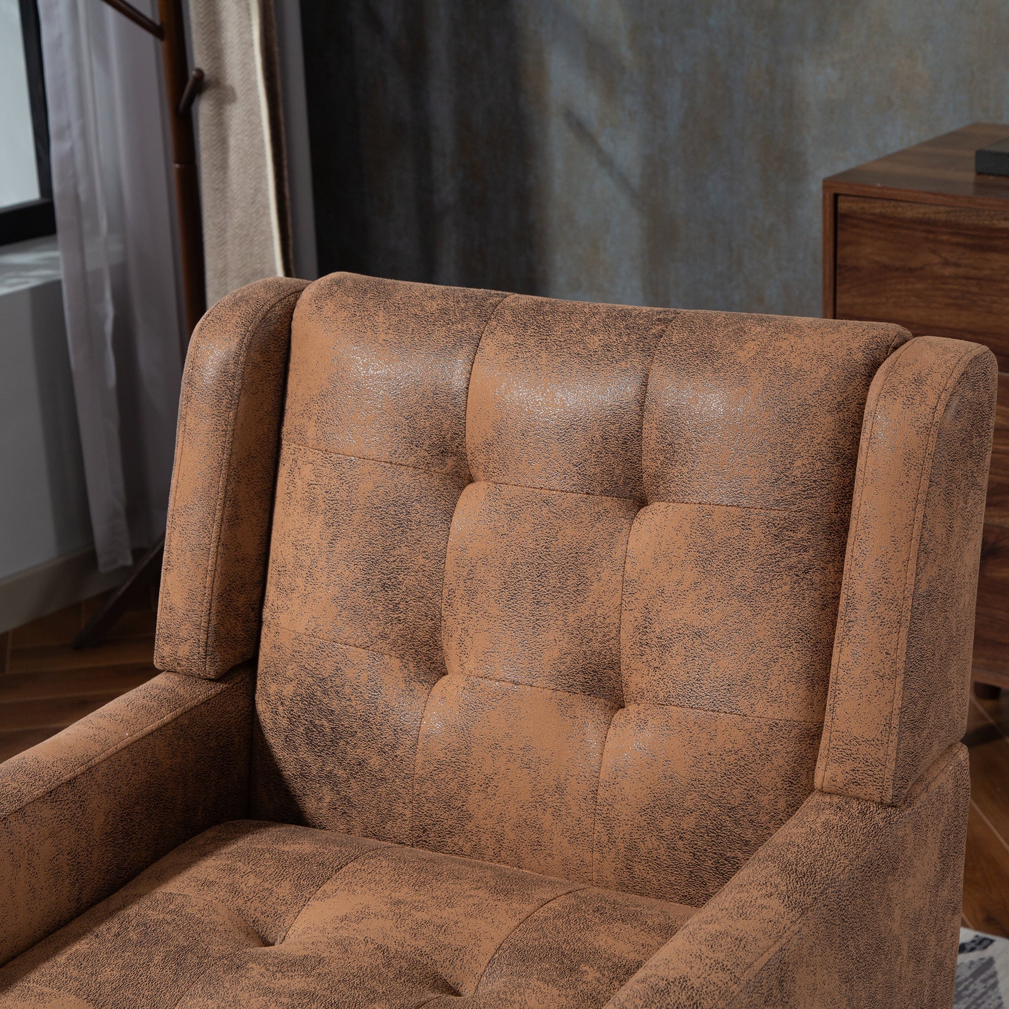 Armchair Mid-Century Modern Buttoned Suede Cushion Solid Wood Legs Suede