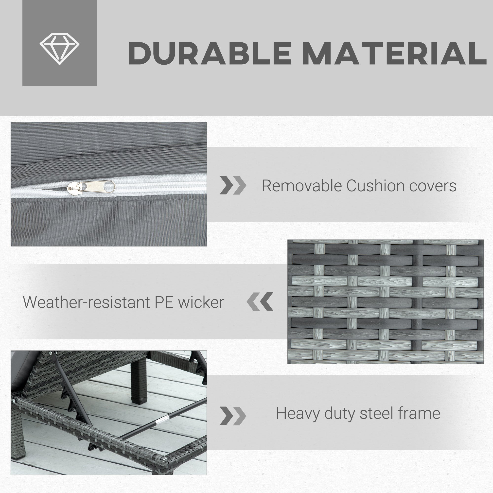 Rattan Sun Lounger, 5-Level Adjustable Recliner with Cushion, Dark Grey