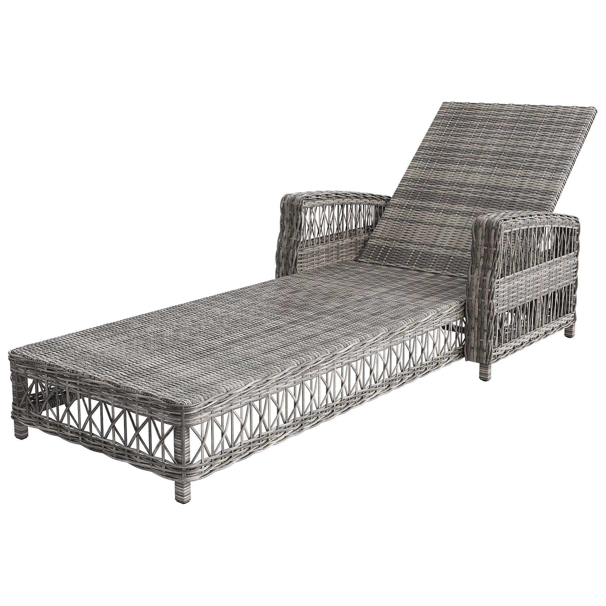 Outdoor Rattan Lounger Set of 2 with Adjustable Backrest and Removable Cushion, Grey