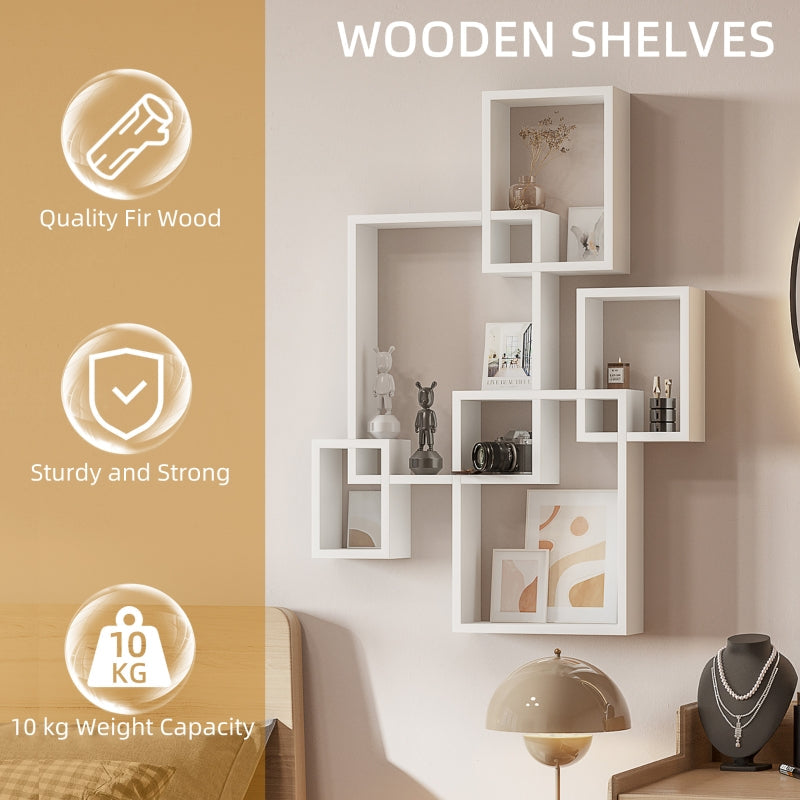 Floating Shelves Wall Mounted Interlocking Cube Display White