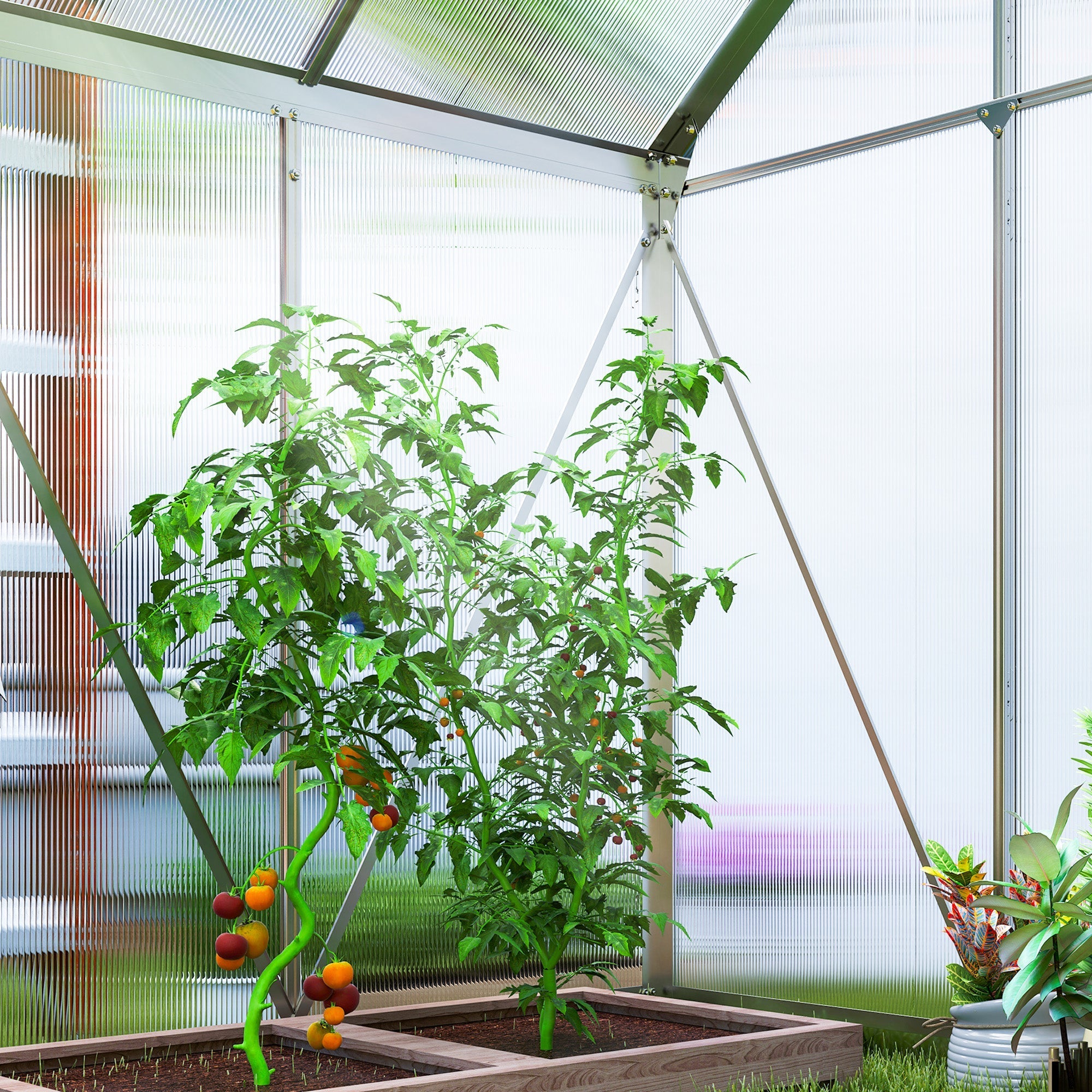 Walk-In Polycarbonate Greenhouse 192.5 x 131cm, Silver-Tone