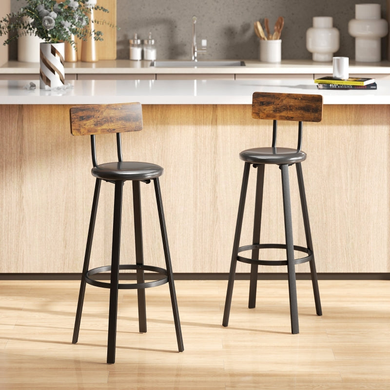 Set of Two Bar Stools Industrial-Style Faux Leather Brown/Black