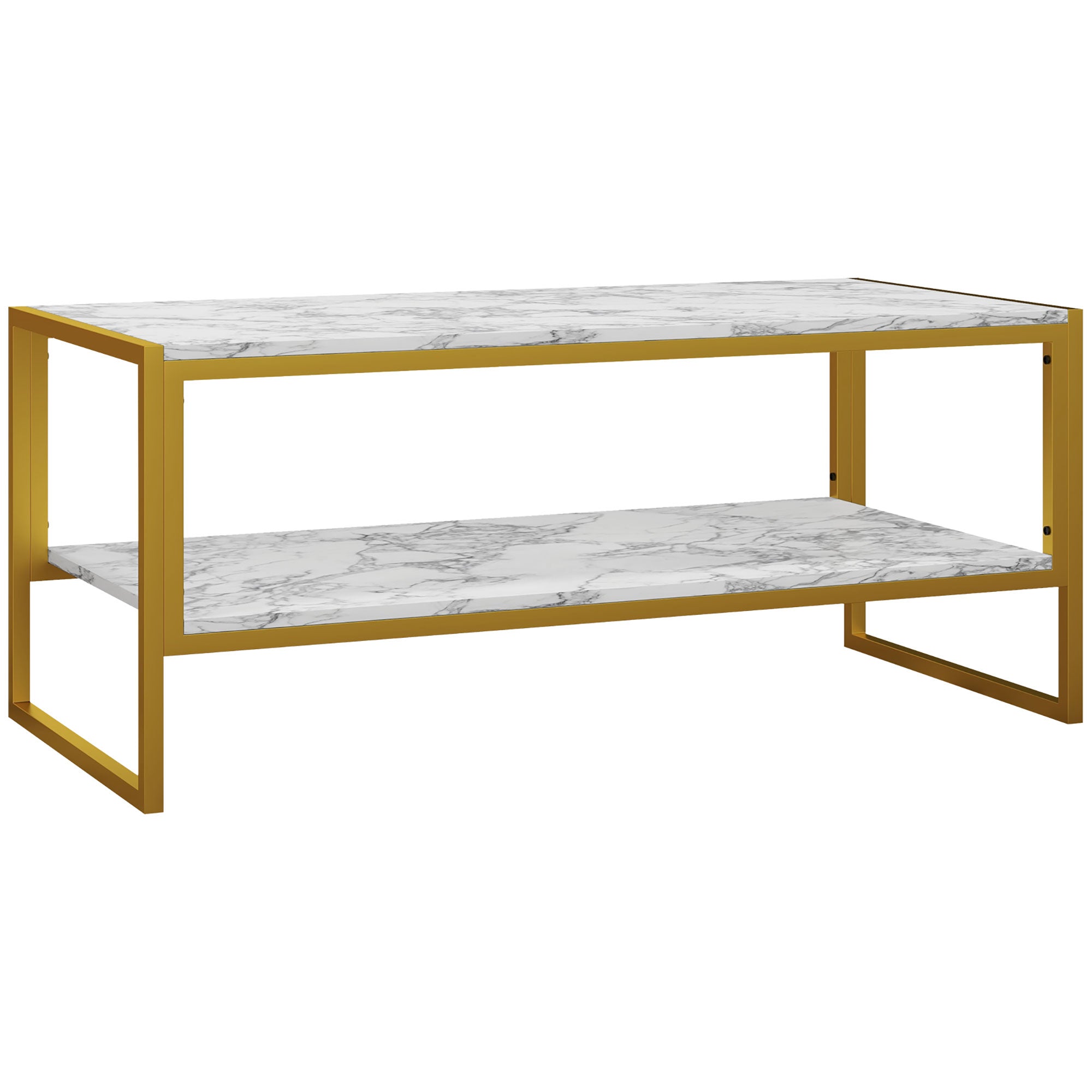 Coffee Table, Two-Tier Centre with Storage Shelf, Metal Frame, White