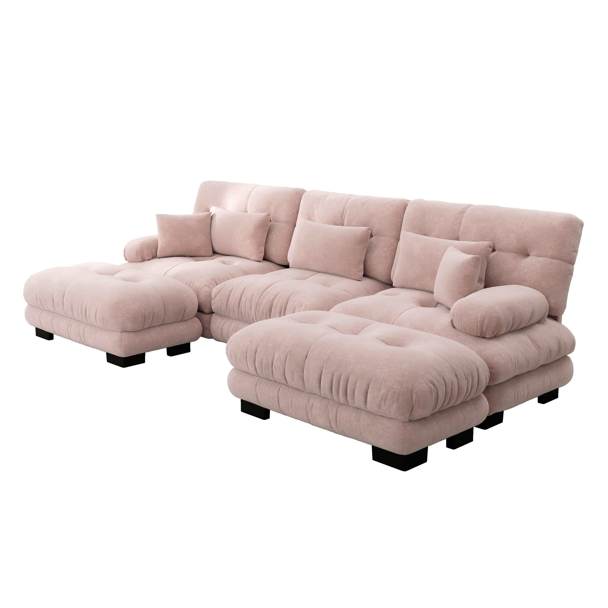 Luxury Modular Corner Sofa - Oversized U-shaped Cloud Couch, Deep Seating, Convertible Sleeper with Ottoman, Chenille Pink