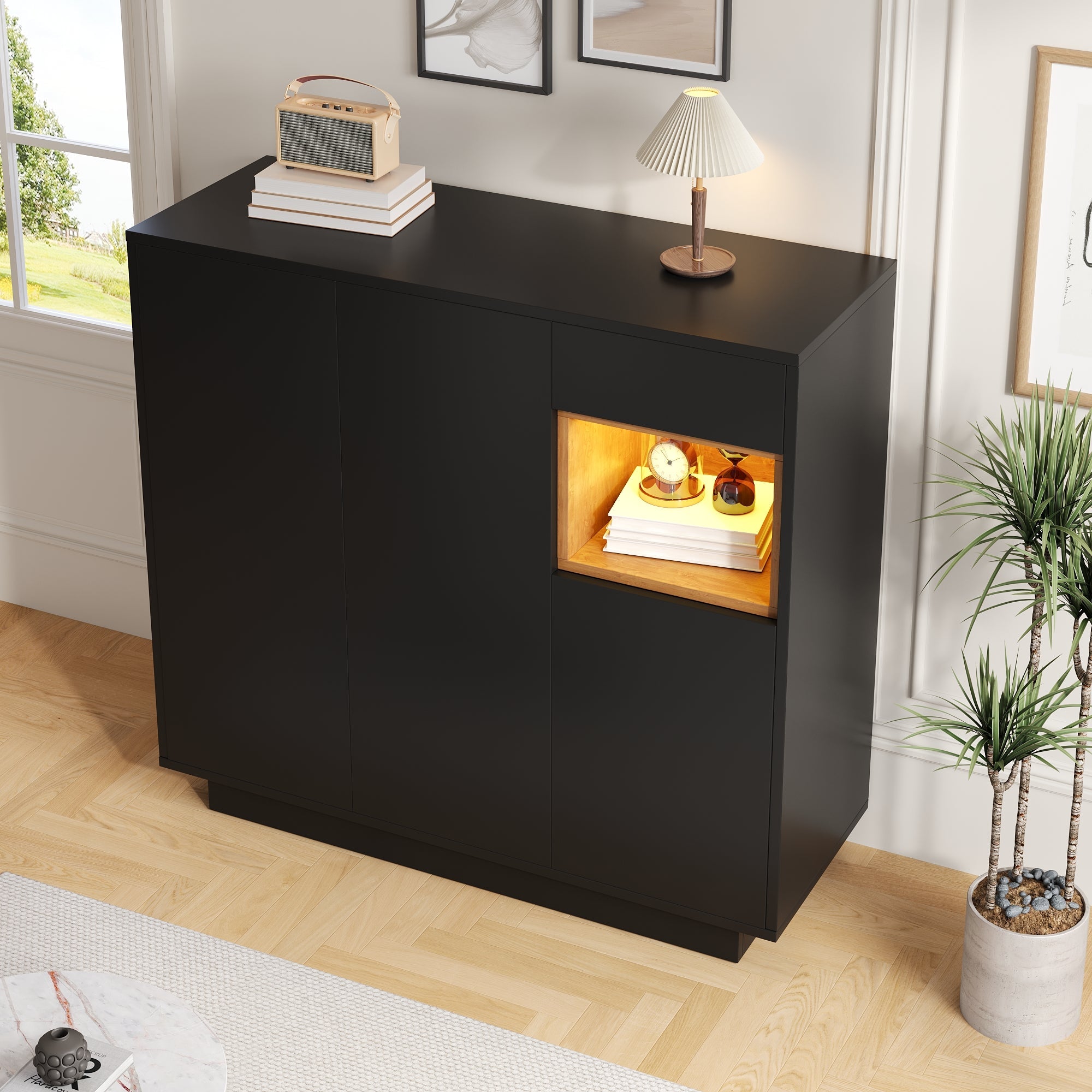 Shoe Cabinet, Adjustable Shelves, Black and Wood