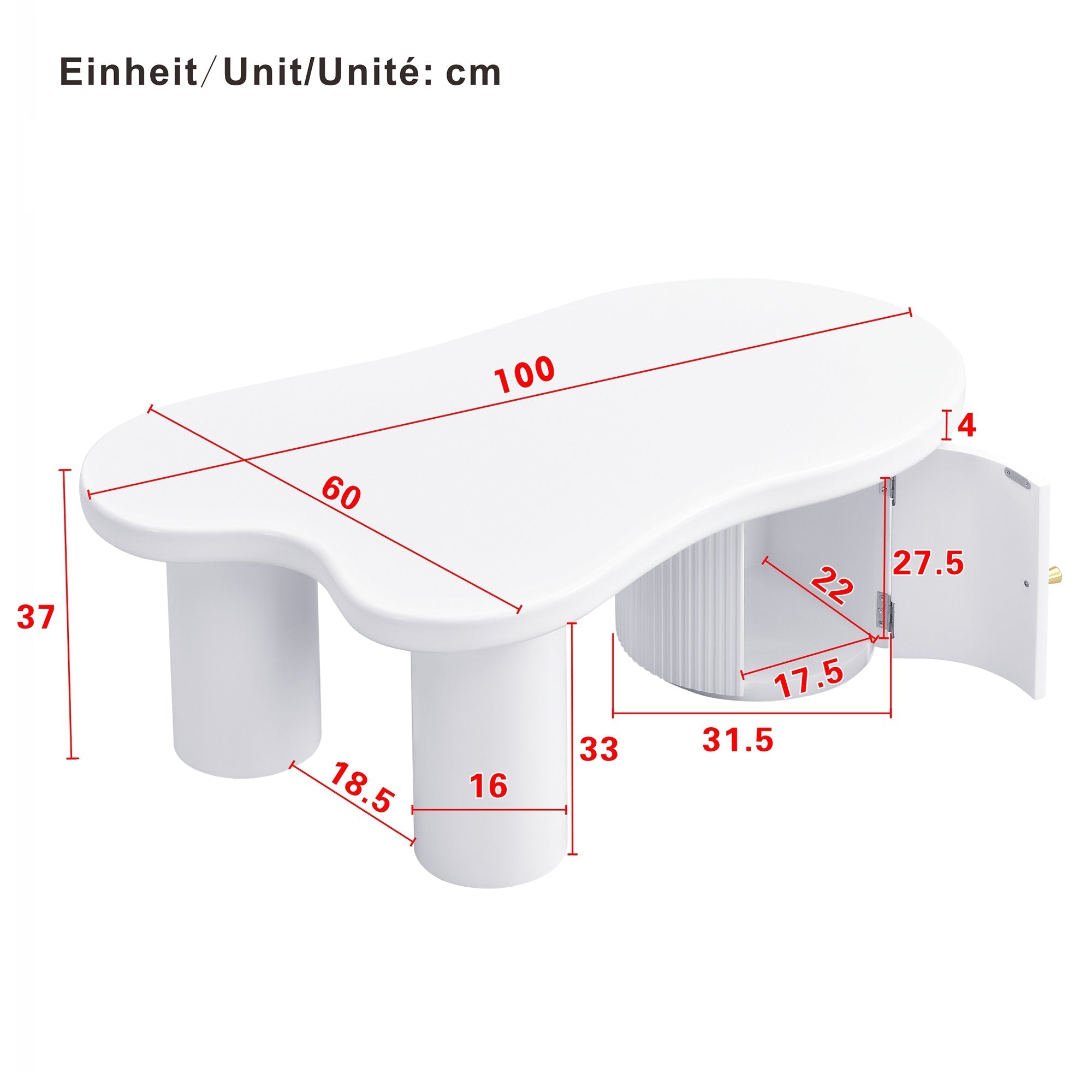 Asymmetrical Coffee Table, Stylish Sturdy with Storage, White