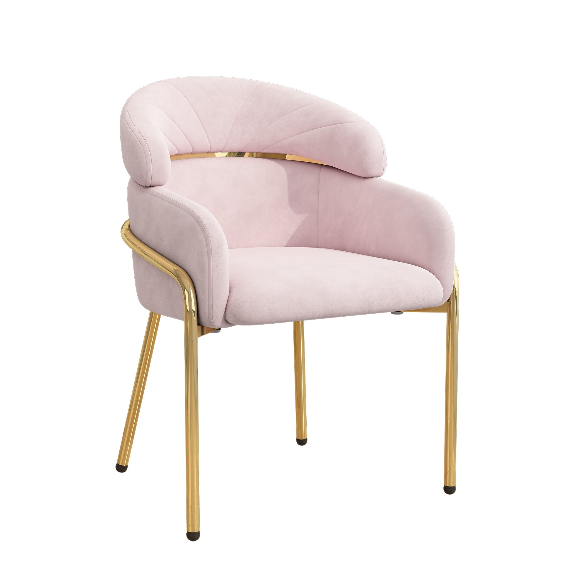 Dining Chair Single Light Luxury with Metal Legs Velvet Pink