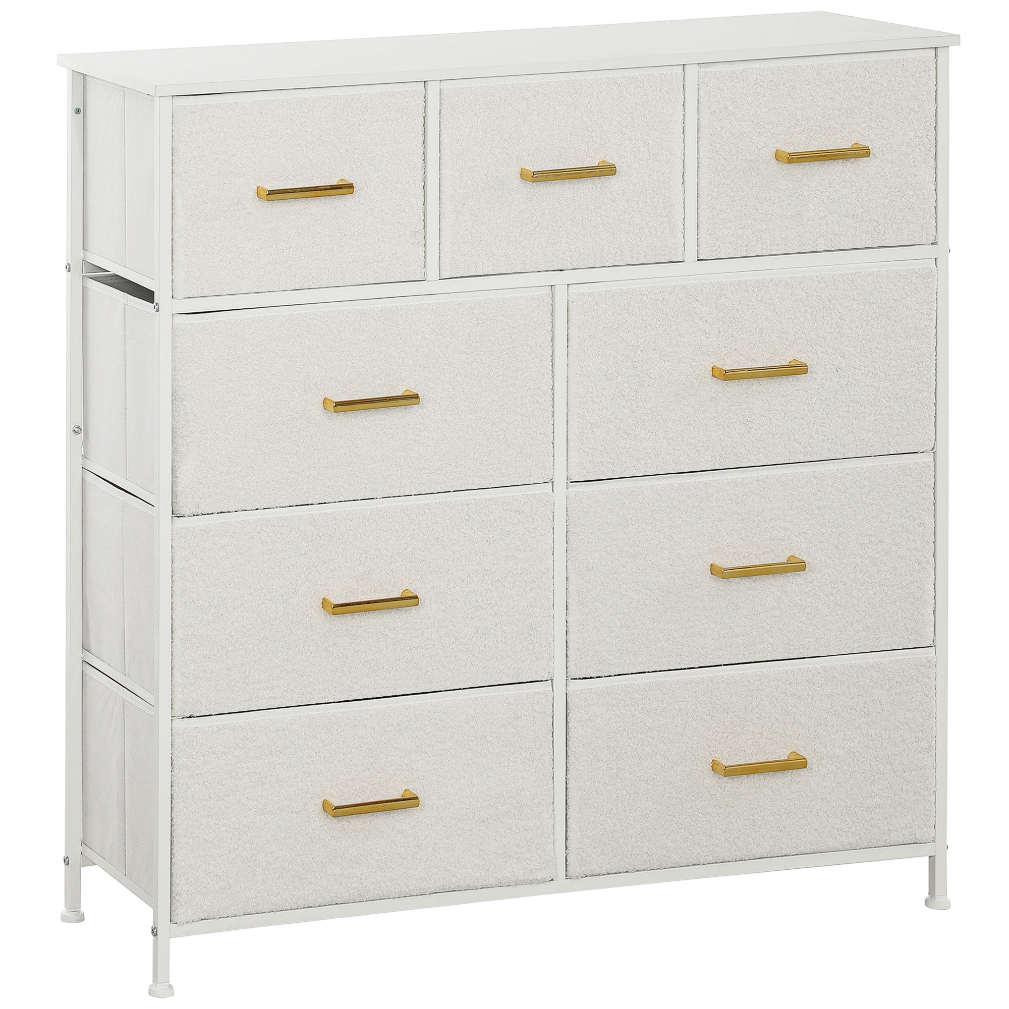 Chest of Drawers, 9-Drawer Boucle Storage Organiser with Steel Frame, Cream White