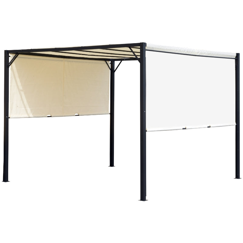 Metal Pergola Retractable Canopy 3x3m Sun Shelter Gazebo, Cream White/Black