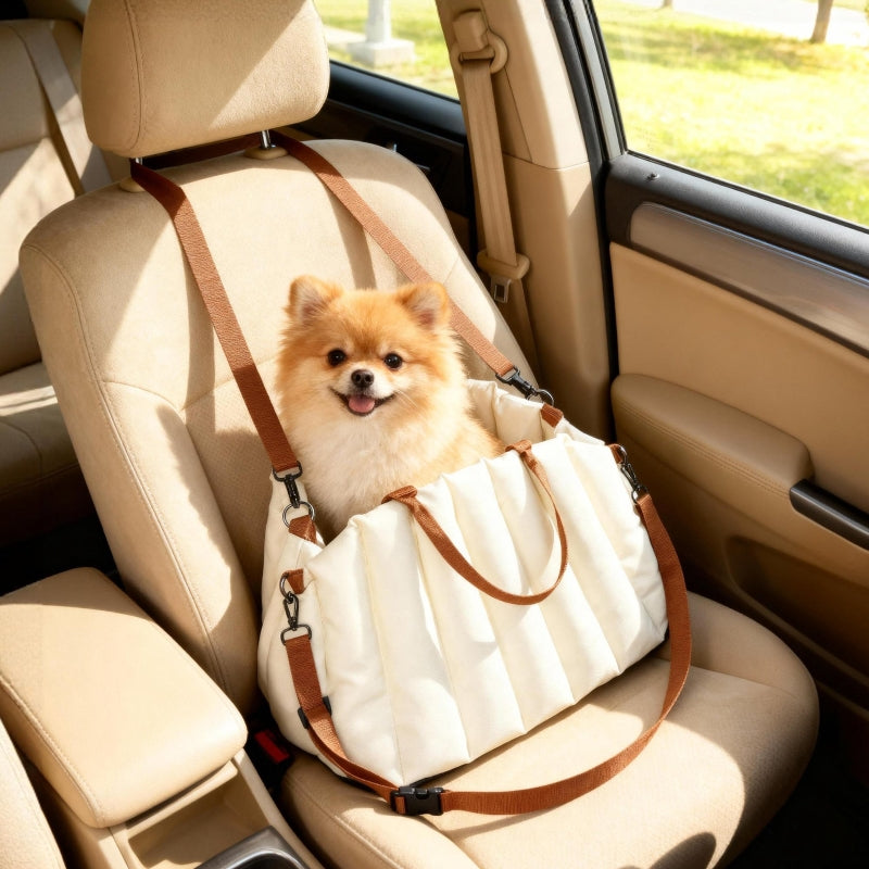 Dog Carrier Bag for Dogs Under 5kg, 2 Straps, with Cushion & Leash, Cream White