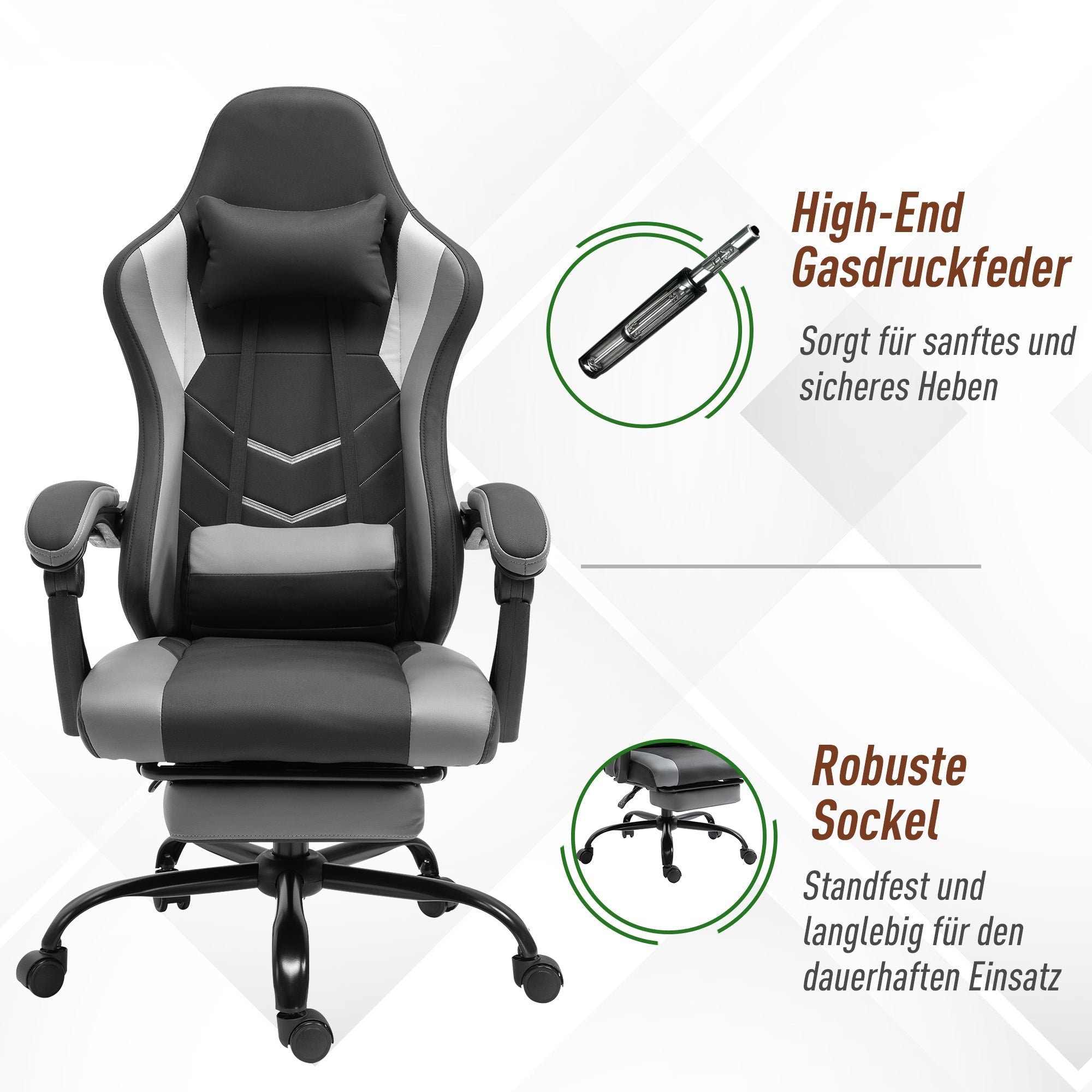 Vinsetto Gaming Chair, Ergonomic, Height-adjustable, Black
