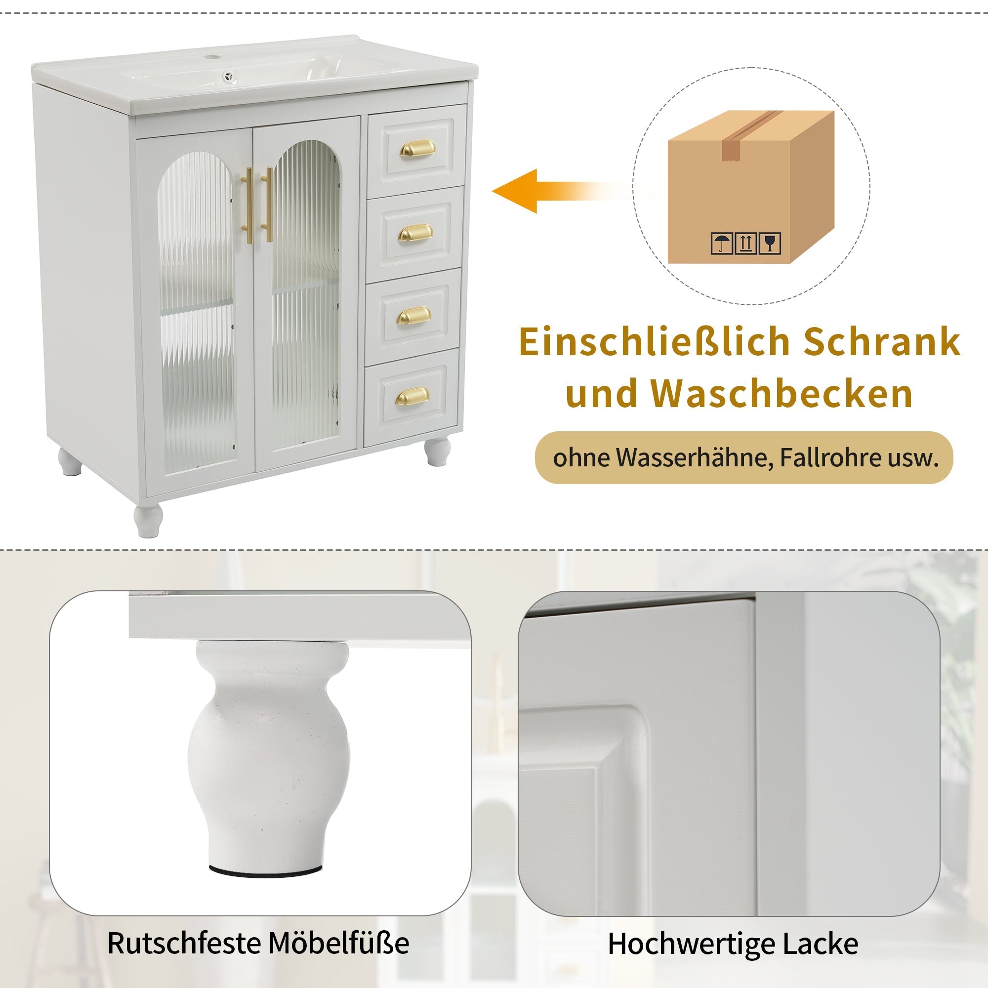 Single Vanity Unit 80cm Base Cabinet Ceramic Washbasin White