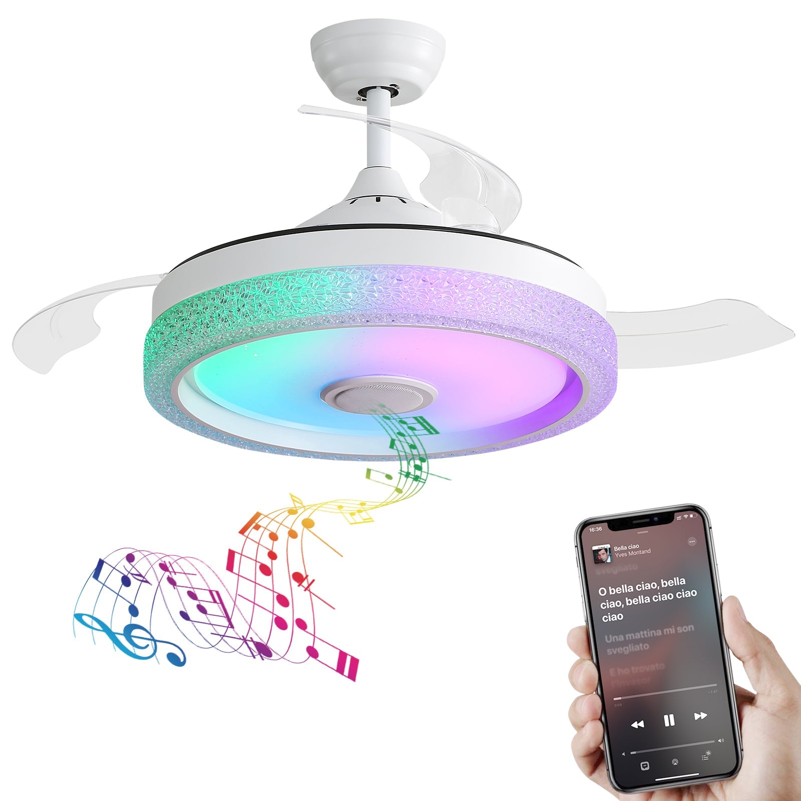 42-inch Ceiling Fan, Multi-Colored 32W LED Light & DC Motor, ABS Blades