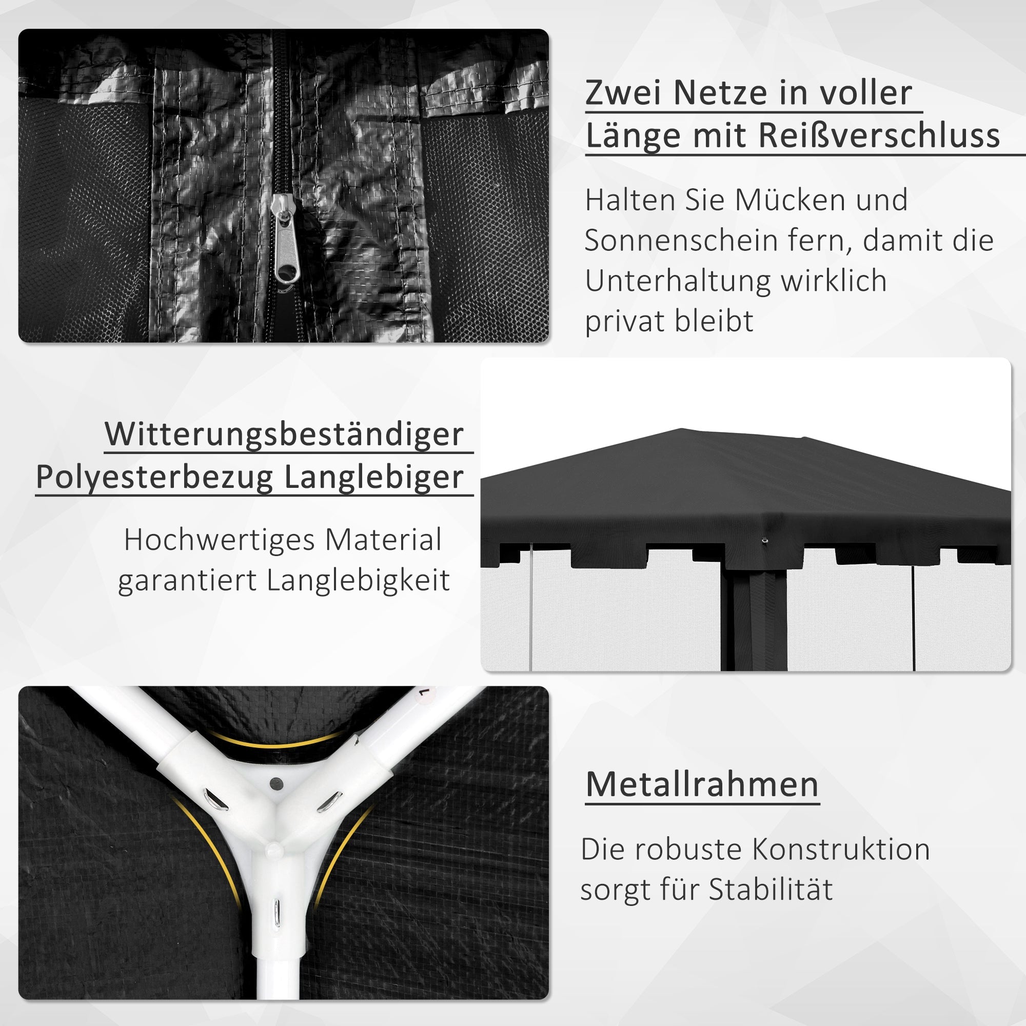 Pavilion Party Tent 4x3m Garden with Mesh Side Walls, Metal PE Dark Grey