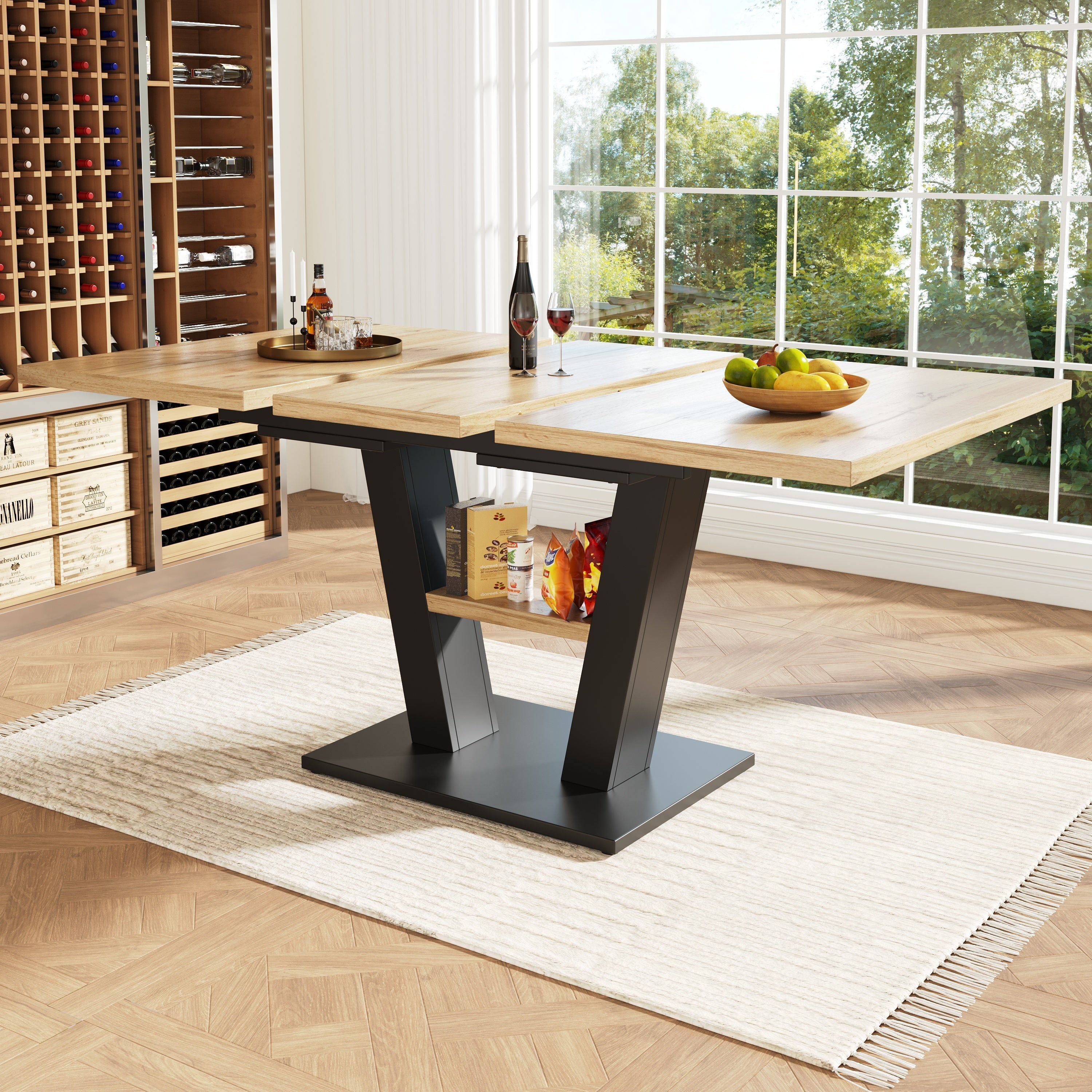 Extendable Dining Table, 118-157cm with Insert Leaves, Wood-Colored