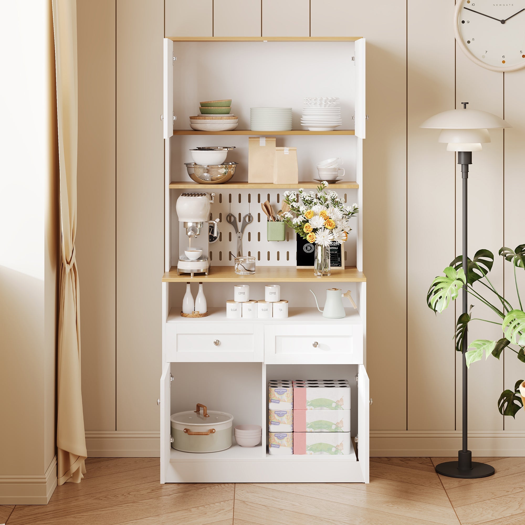 Dining Room Sideboard Buffet with 2 Drawers 4 Doors - White