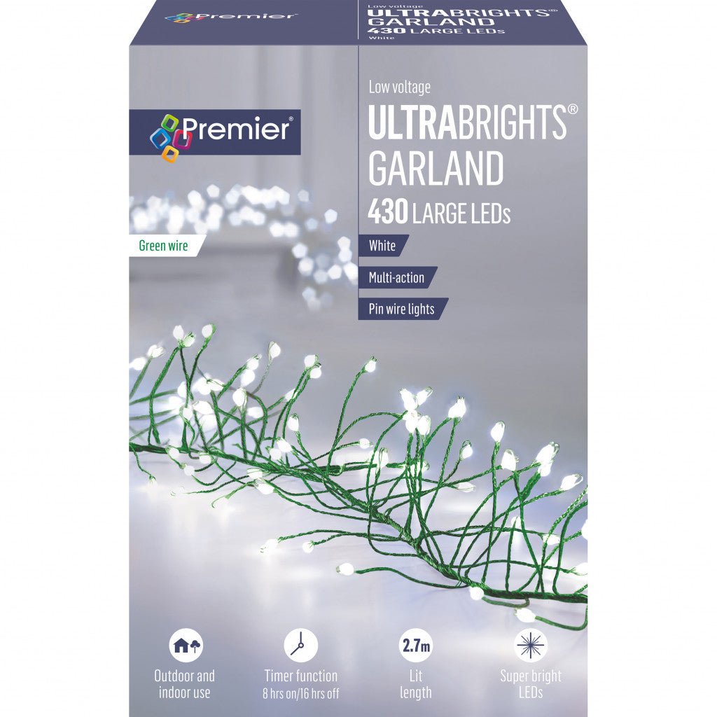 430L LED UltraBright Cluster Garland Green Wire - White - Rathwood Store