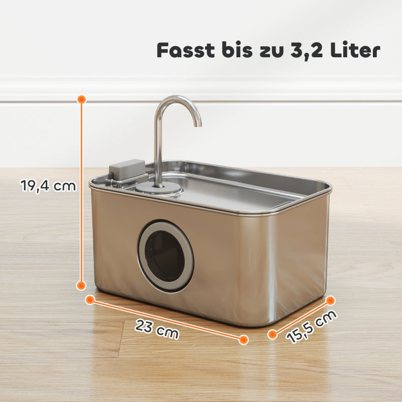 Cat Fountain, 3.2L Quiet Pump Activated Carbon Filter, Stainless Steel