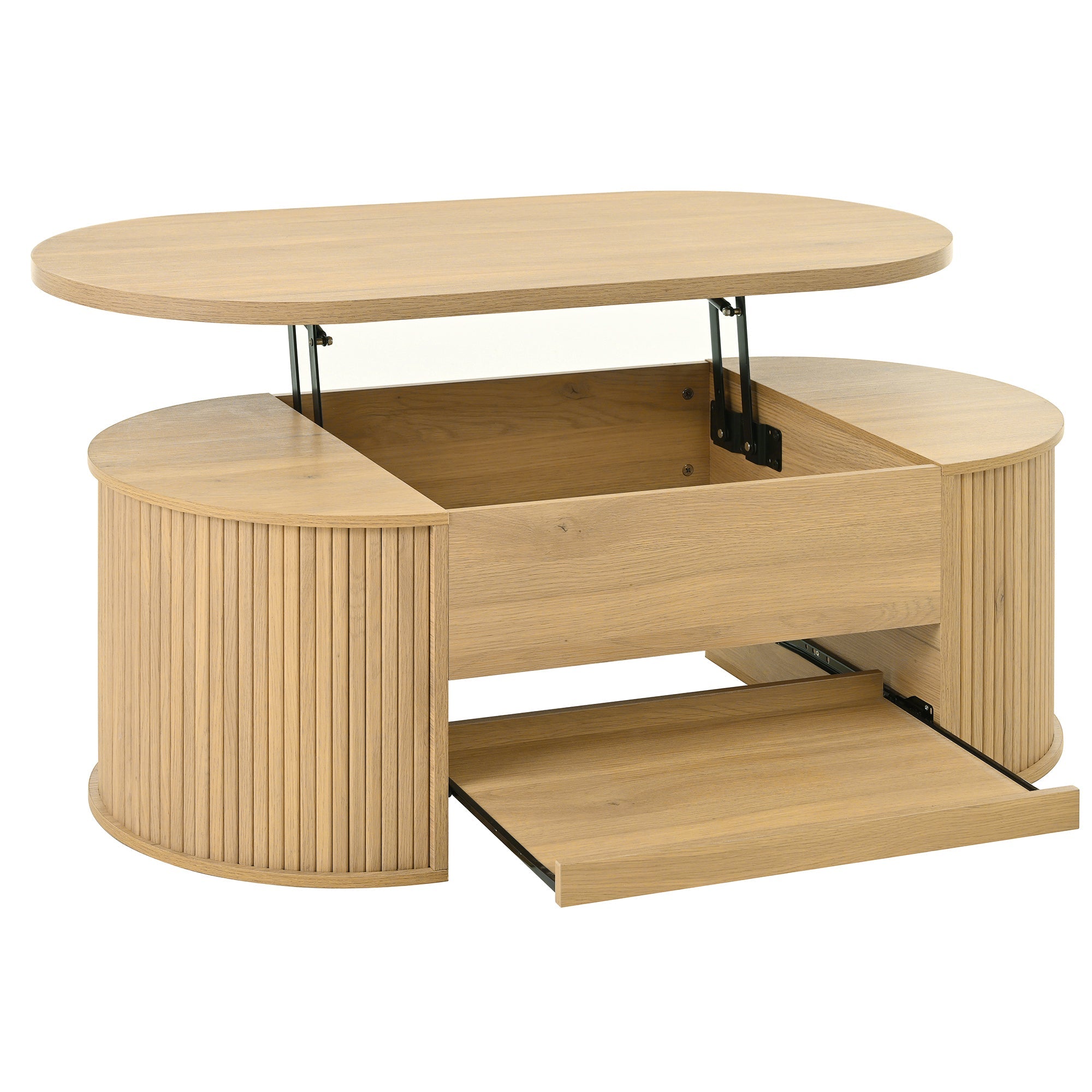 Liftable Coffee Table with Curved Wooden Sides, Extendable Shelf, Liftable Tabletop, Multifunctional Living Room Furniture