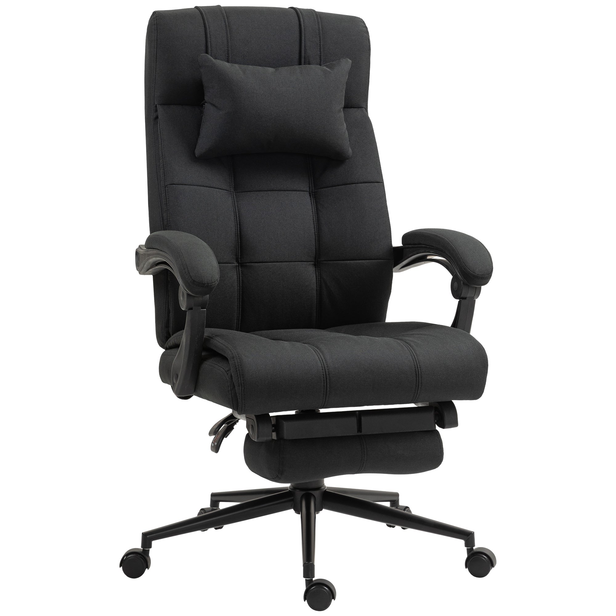 Office Desk Chair, Reclining Backrest Footrest Headrest Swivel Wheels, Black