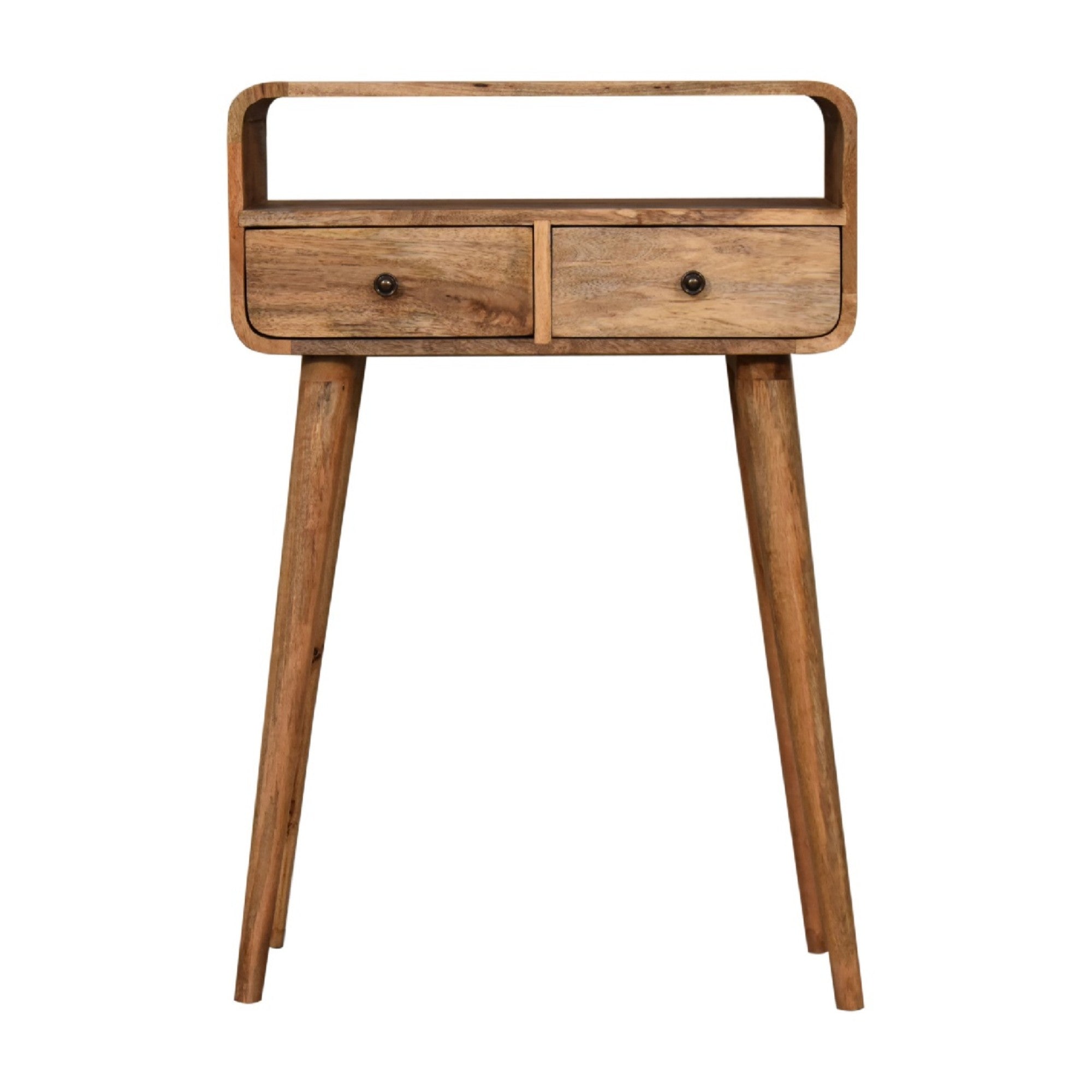 Solid Wood Console Table, Mini Curved 2 Drawers Open Slot, Brown