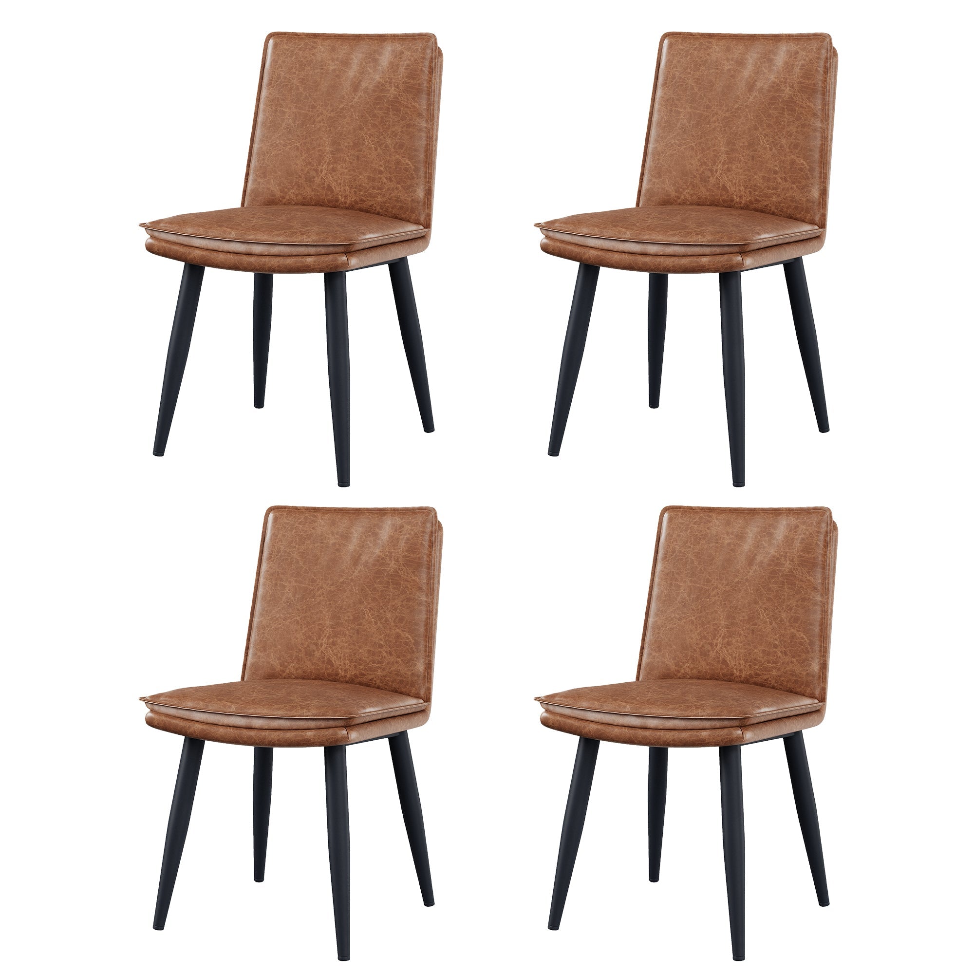 4 Dining Chairs, Set of 4 Modern Style, Double-Layered Cushion, Brown PU