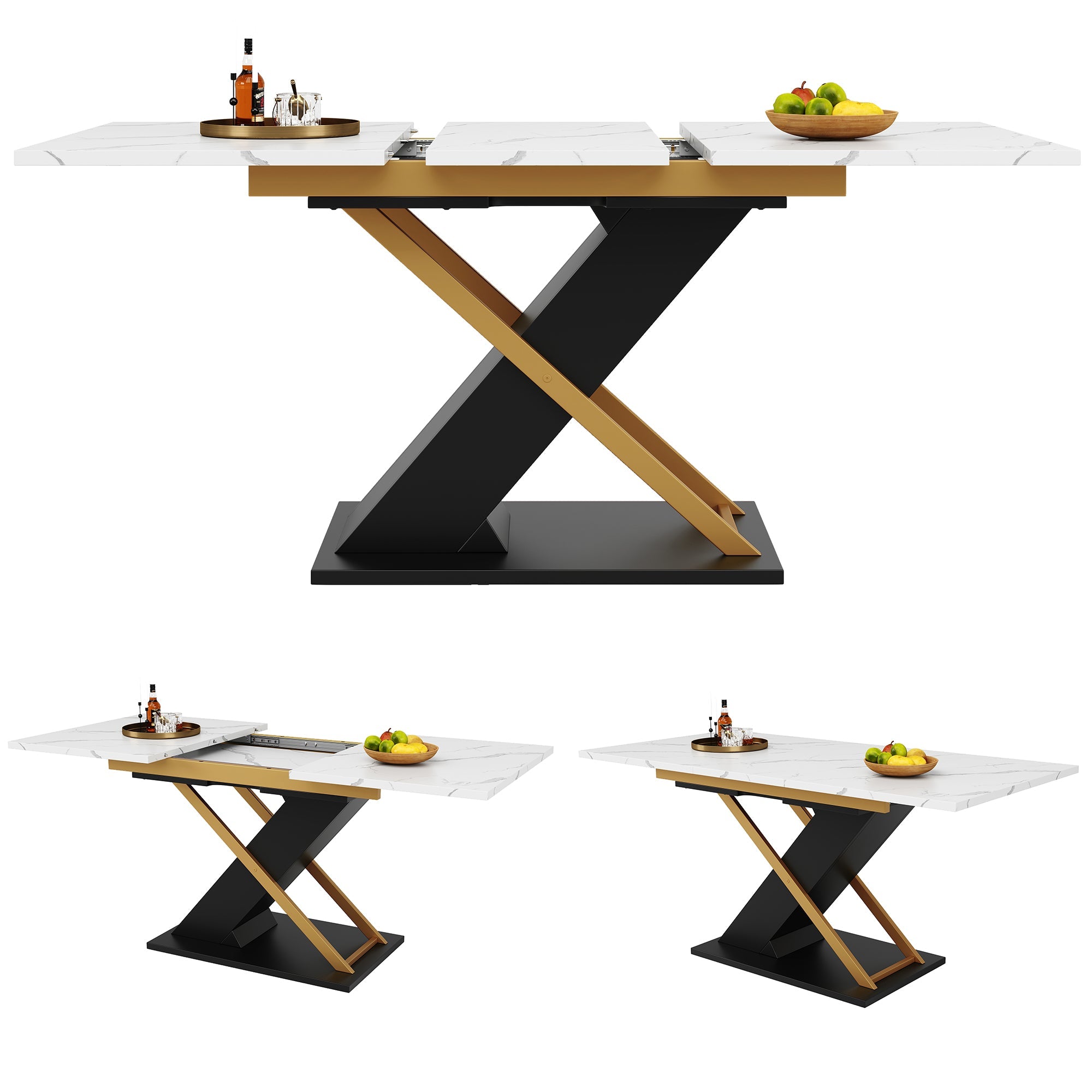Extendable Dining Table 120-160cm Internal Leaf Golden Cross Legs