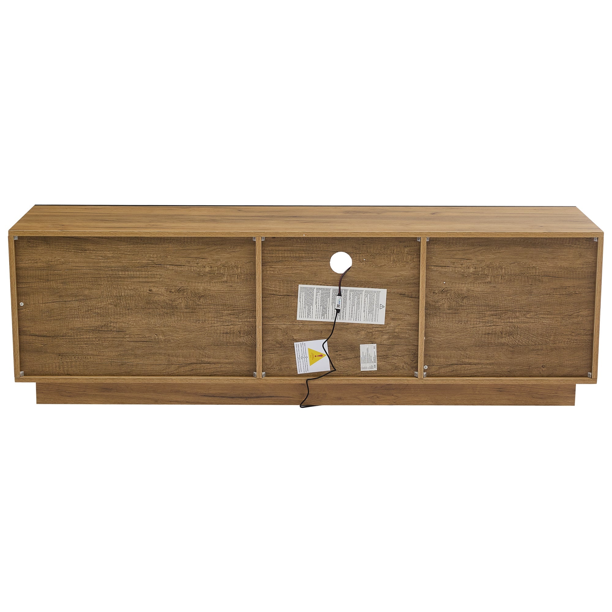 LED TV Cabinet Lowboard Console with Glass Shelves Storage for 70/65/55 Inch TVs, Black + Oak