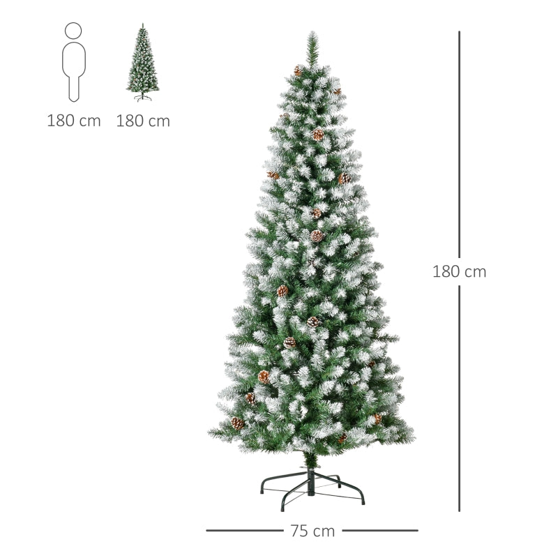 Artificial Christmas Tree, 630 Branches, 37 Cones, Snowy Tips, 180 cm