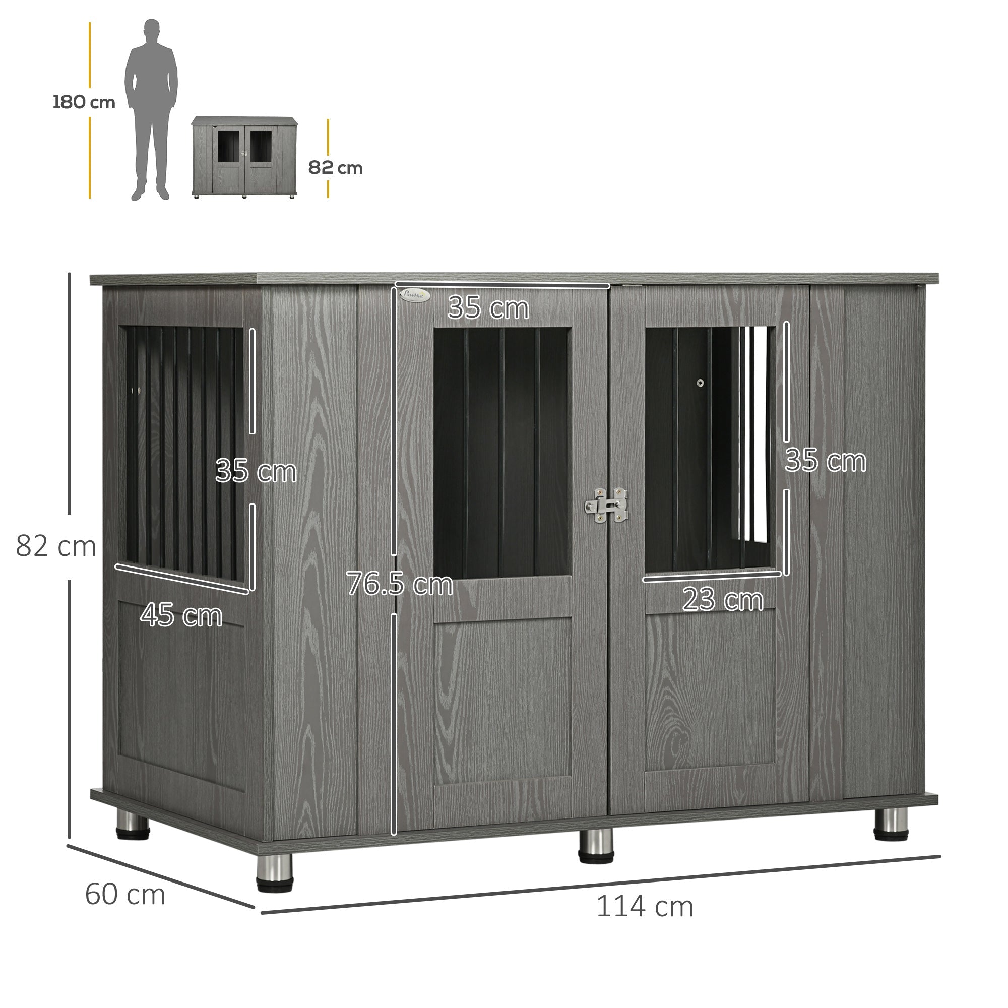 Dog Cage with Lock, Magnetic Door, Window for Extra Large Dogs, Gray