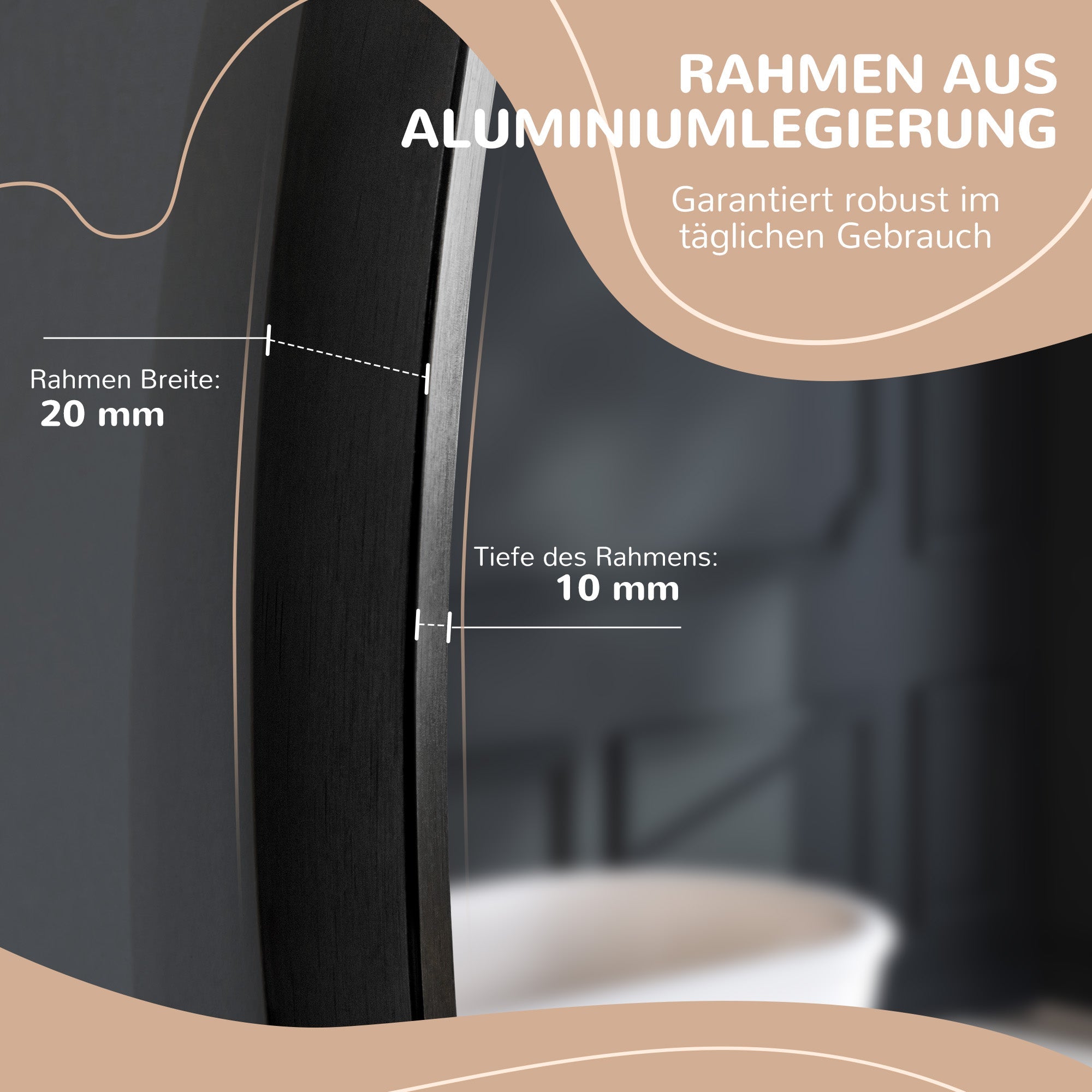 Bathroom Mirror Round Wall Ø50 cm Aluminum Frame IP44 Black
