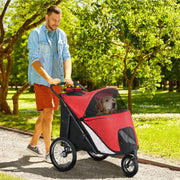 Dog Buggy Foldable, Reclining Cushion, Steel Frame, Red/Black