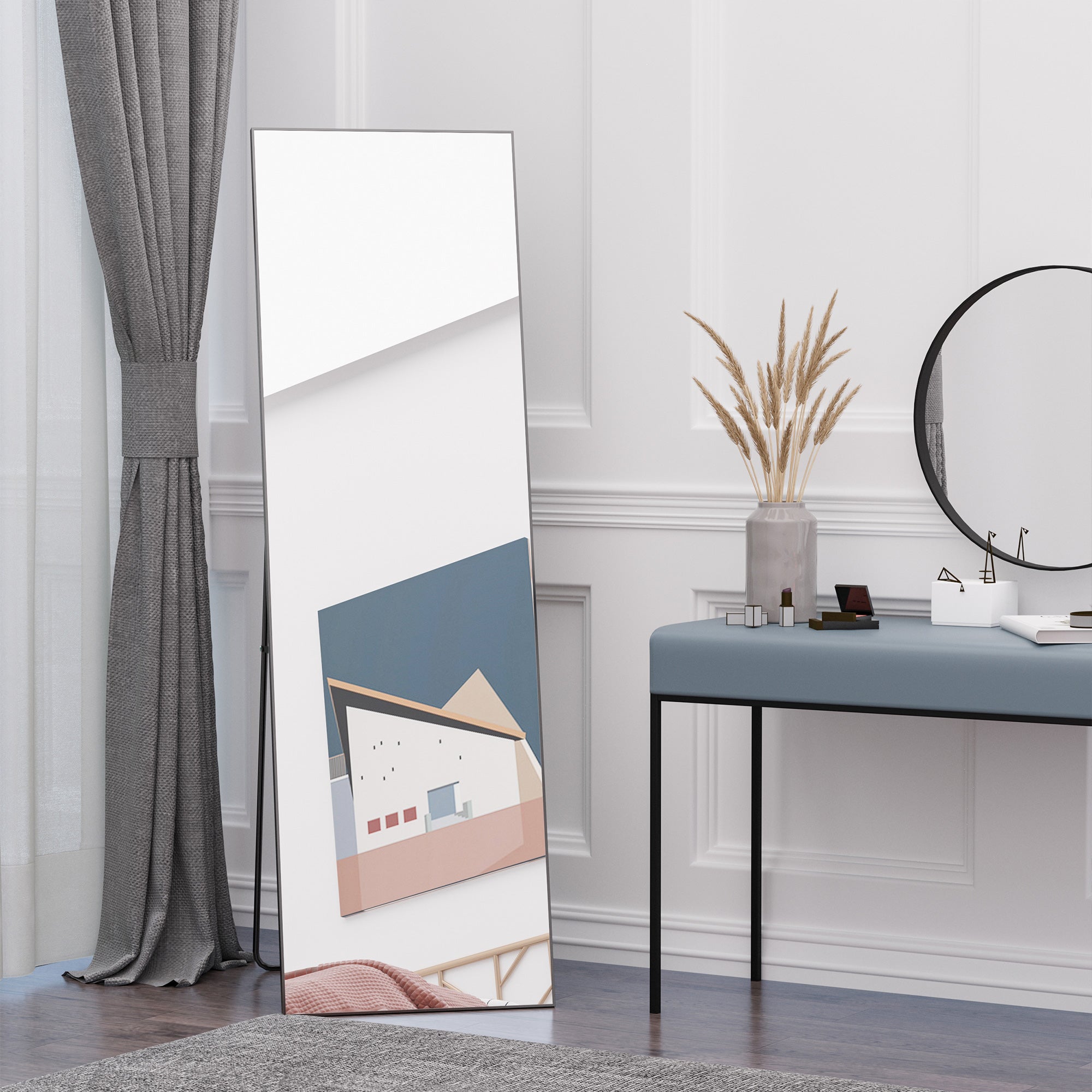 Standing Mirror, Freestanding Full Length Dressing Mirror with Stand, Aluminum