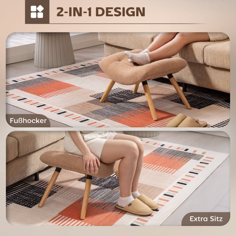 Hocker, gepolstert mit Holzbeinen, Fleece, Braun